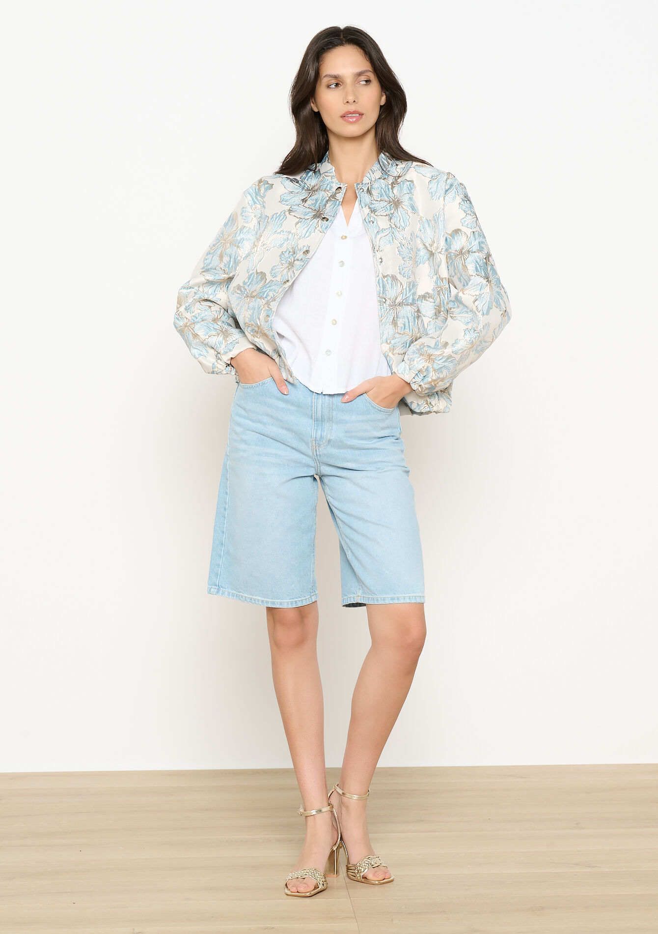 Veste en jacquard floral, Veste en jacquard floral - BLUE PASTEL - 09101069_3003