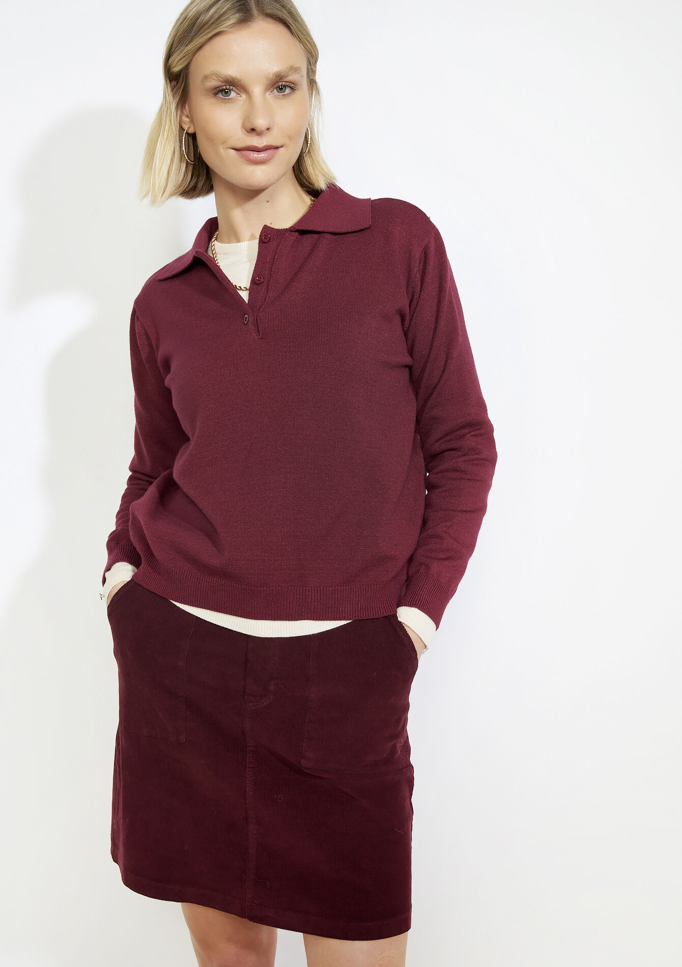 Polo uni en maille légère, Polo uni en maille légère - BORDEAU WINE - 04007133_1467