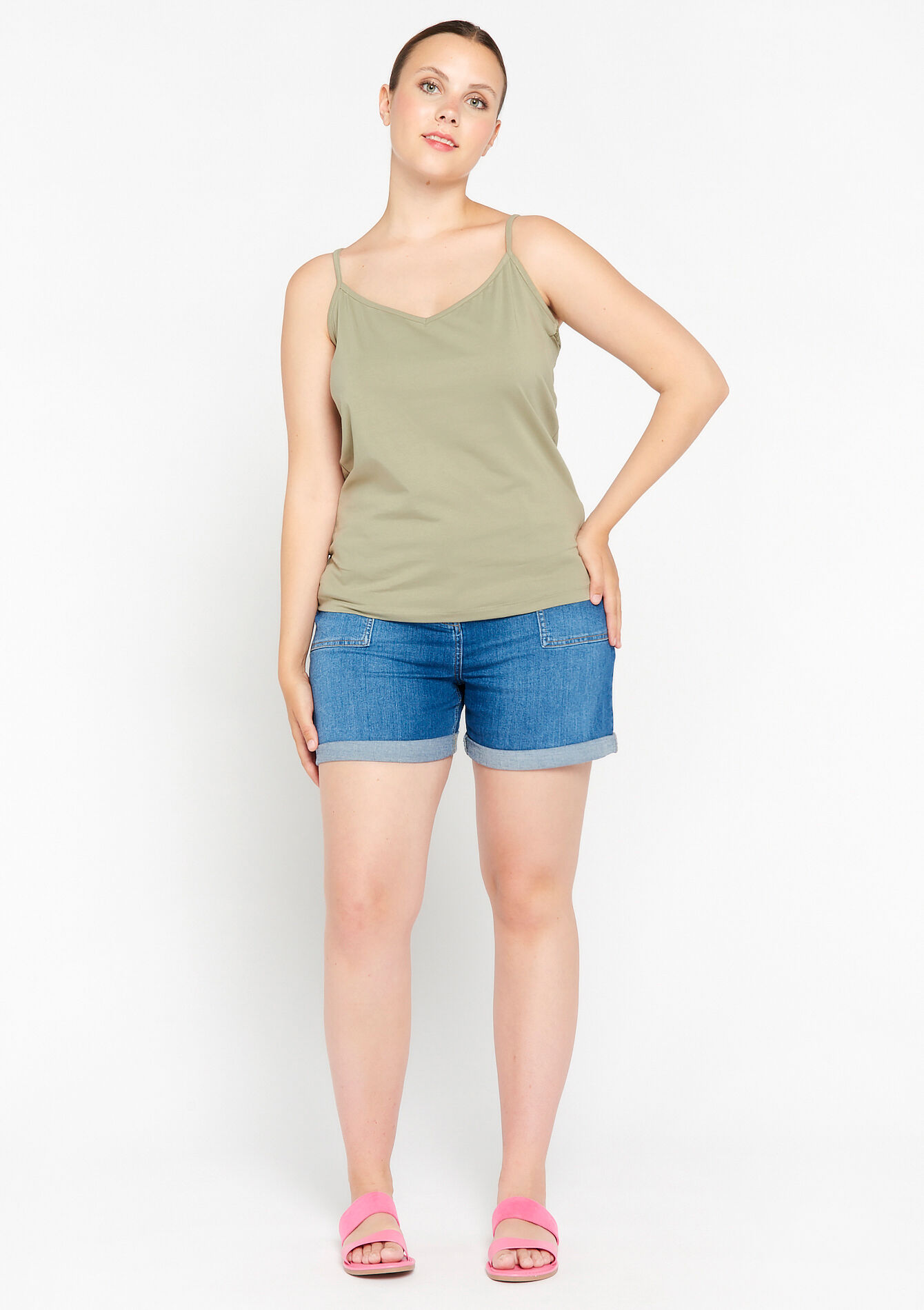 Spaghetti strap top - KHAKI MED - 02200331_4327
