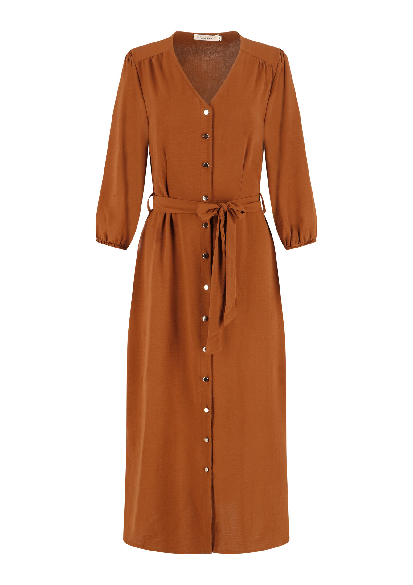 Midi dress in crinkle fabric, Midi dress in crinkle fabric - CARAMEL - 08602195_1953
