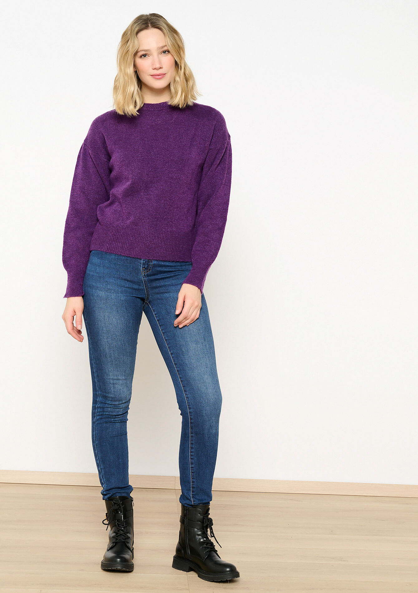 Pullover uni à col rond - PURPLE - 04006401_5902