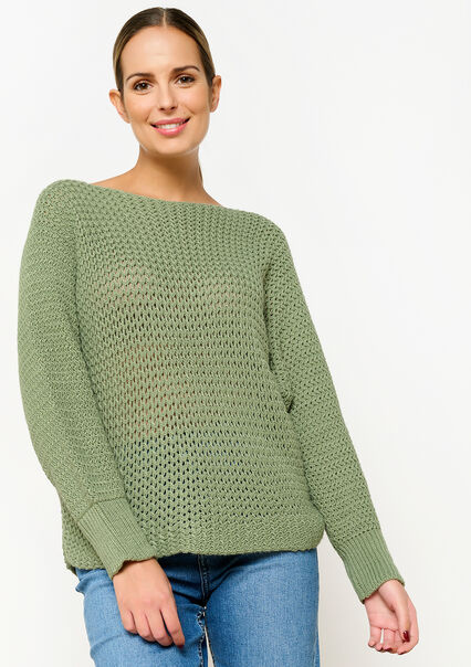 Open-knit pullover - MINT GREEN - 04006452_1723