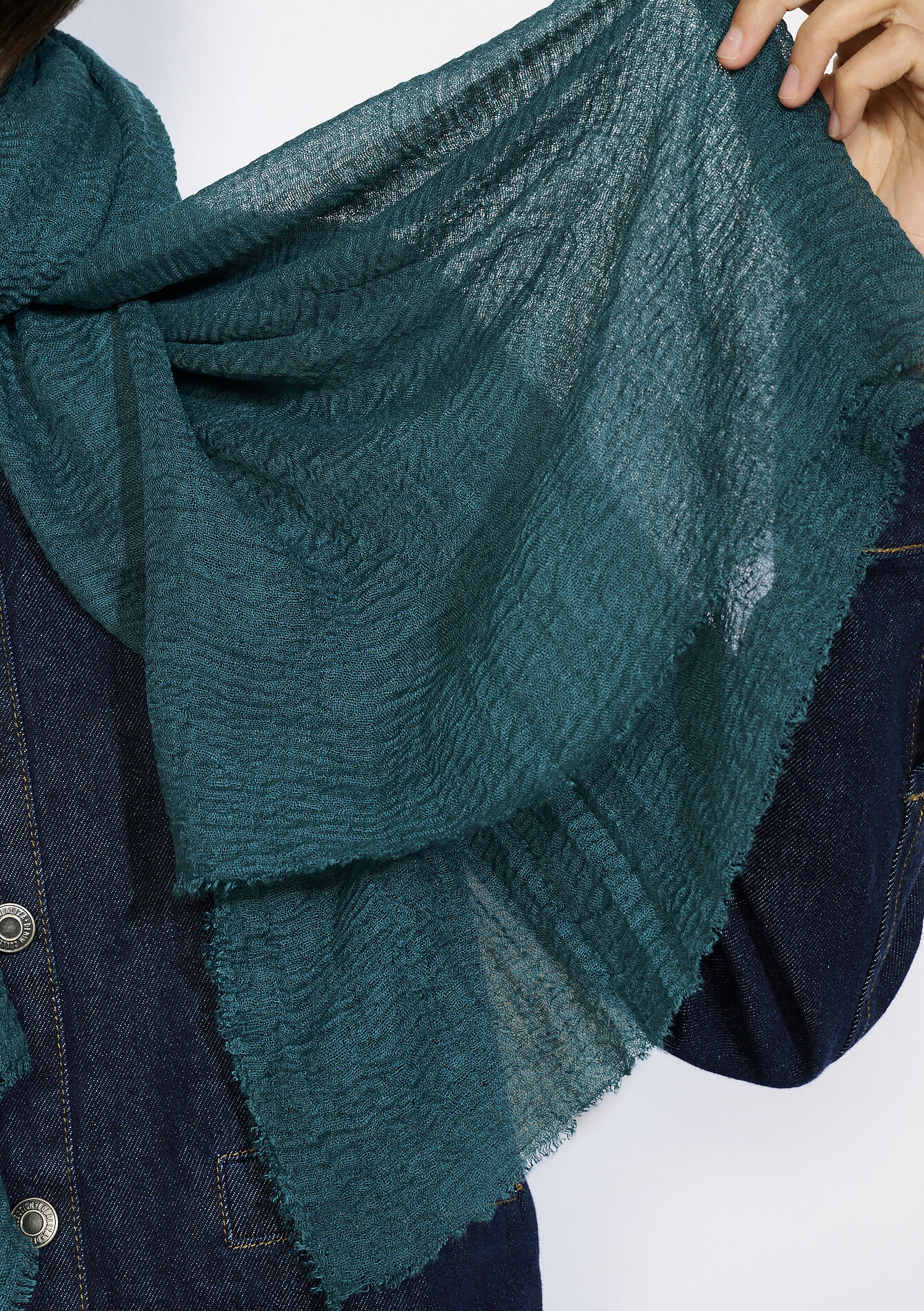 Lange sjaal met textuur, Lange sjaal met textuur - GREEN TEAL - 17101362_4503