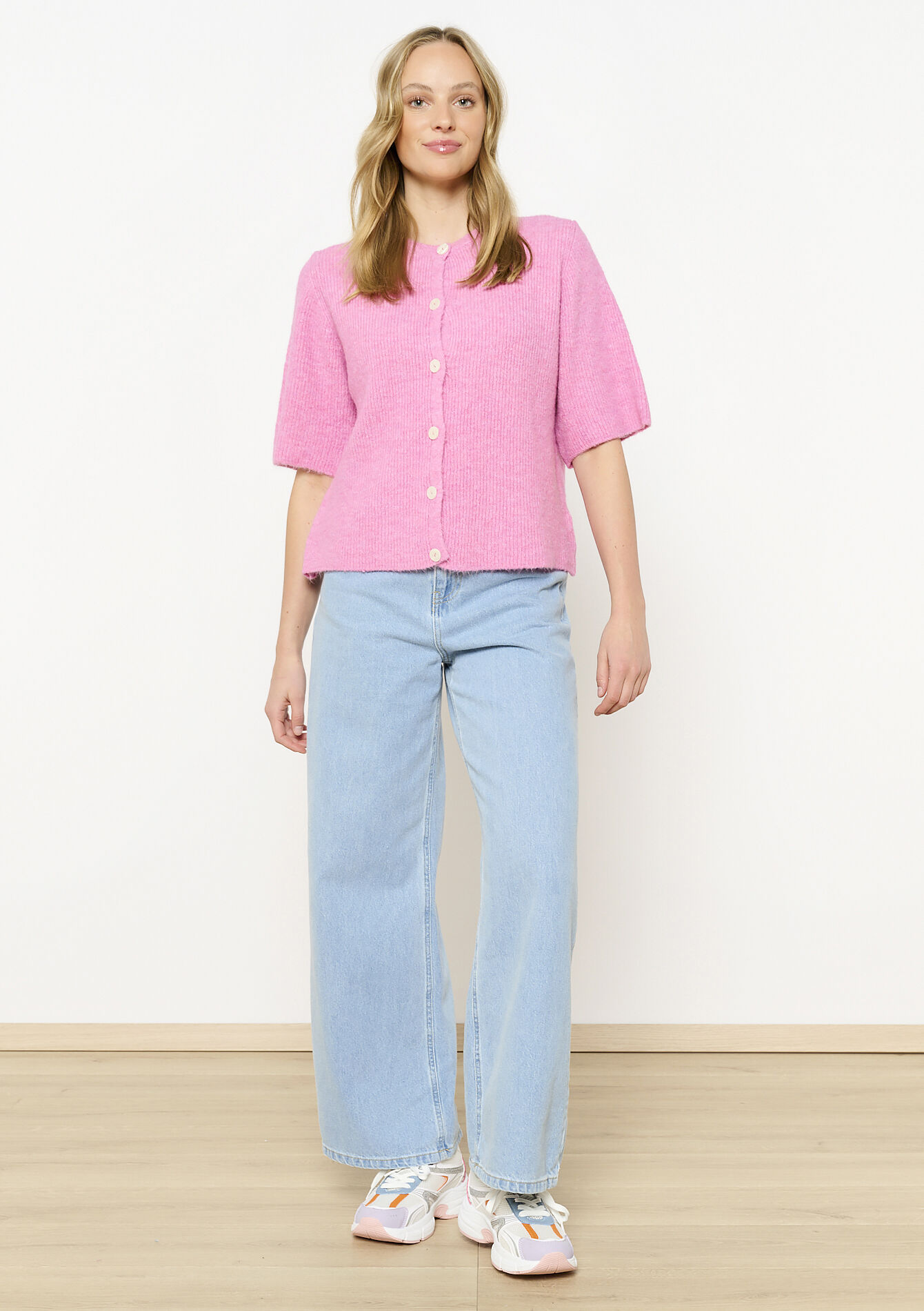 Cardigan with short sleeves, Cardigan with short sleeves - PINK BUBBLEGUM - 04101296_1477