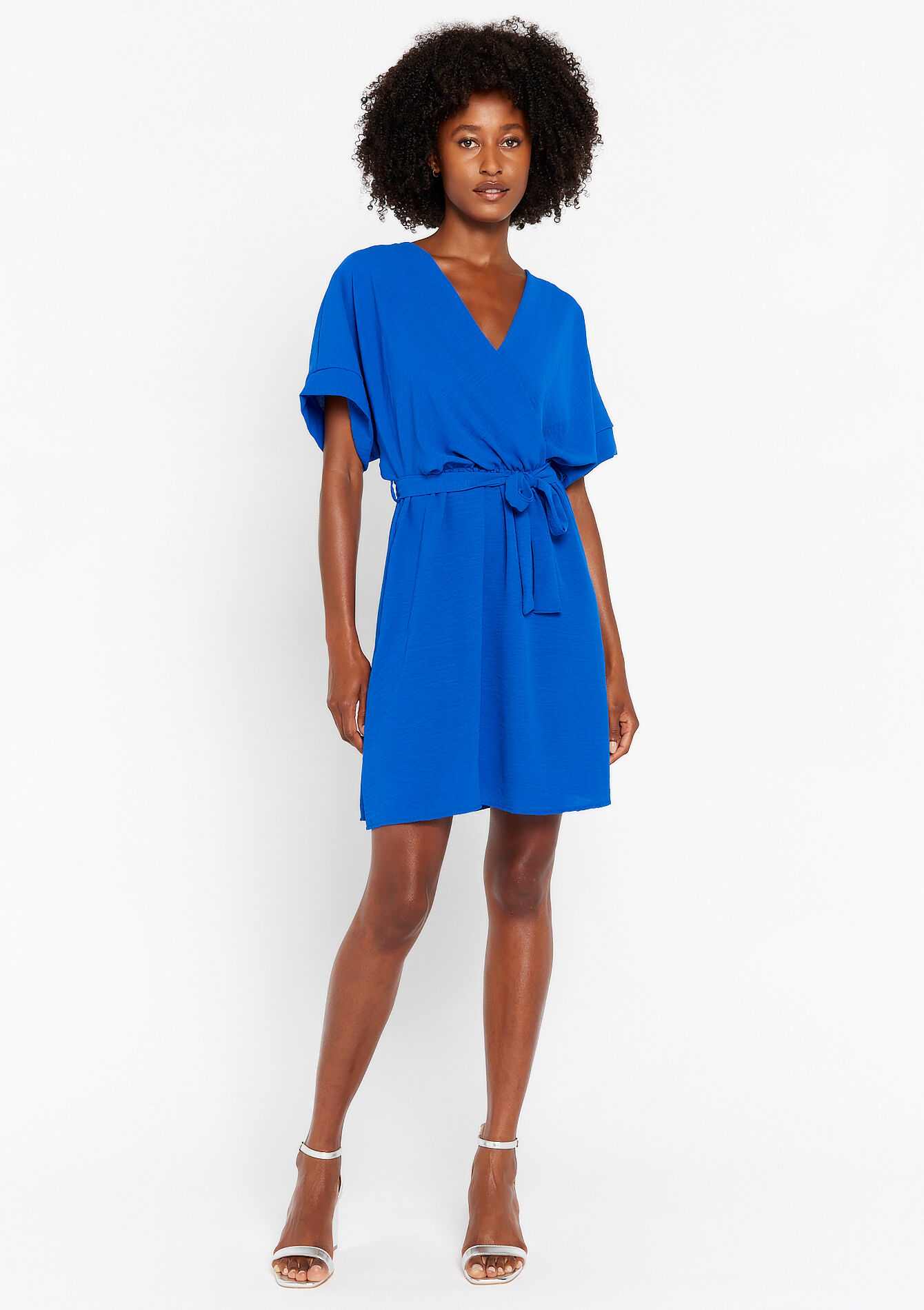 Robe cache-coeur avec lien à nouer, Robe cache-coeur avec lien à nouer - ELECTRIC BLUE - 1082605