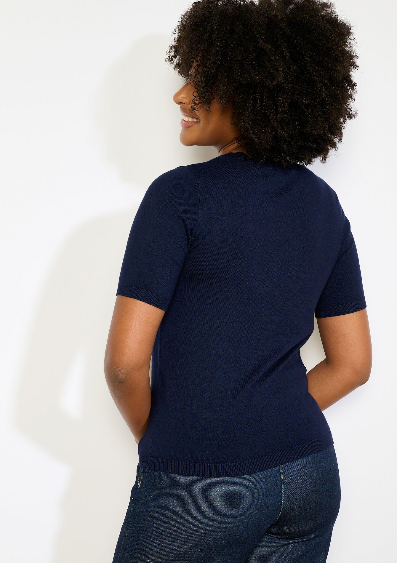 Pull col V manches courtes - NAVY BASIC - 04007025_2723