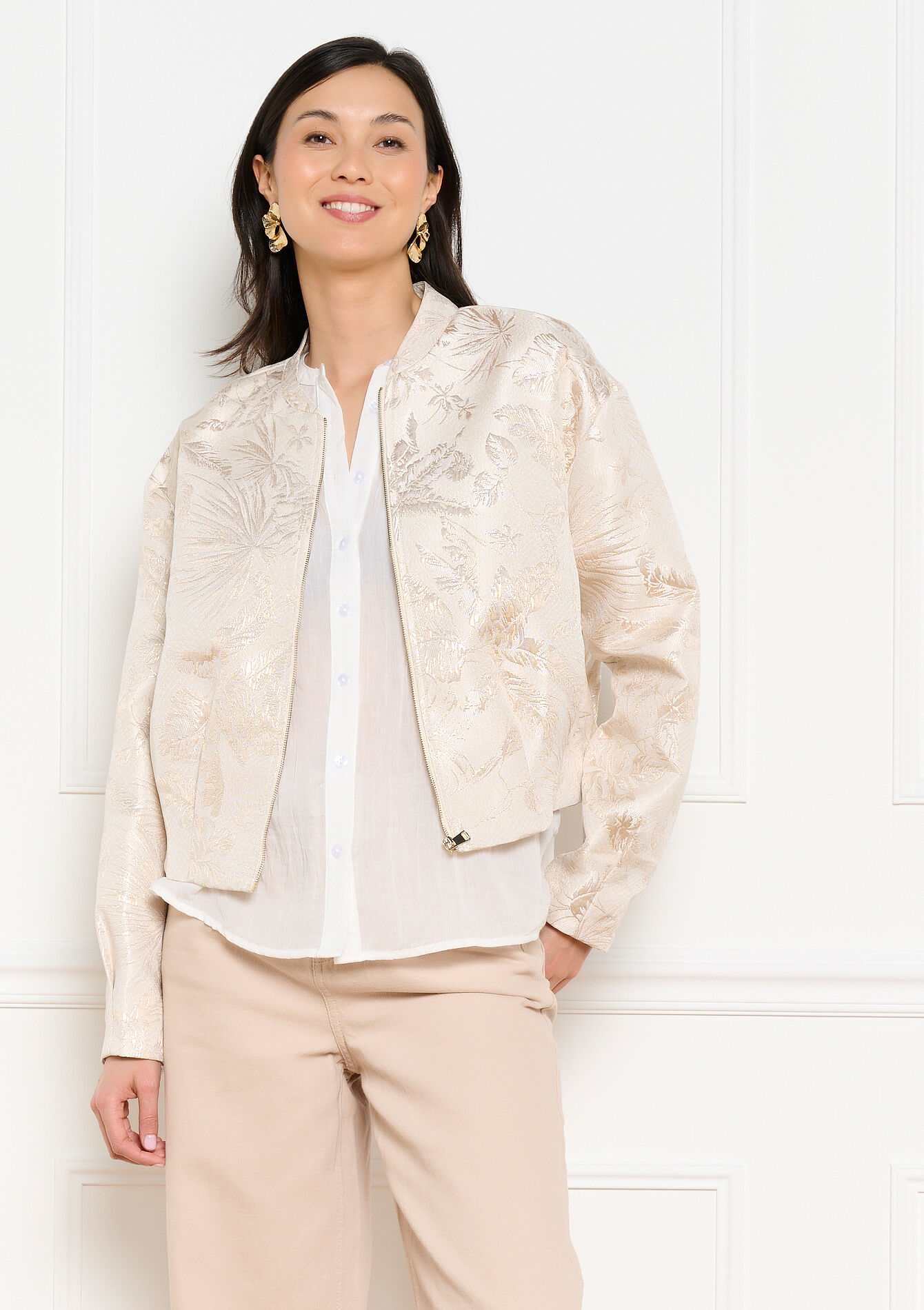 Jacquard zip jacket - VANILLA WHITE - 09101190_1013