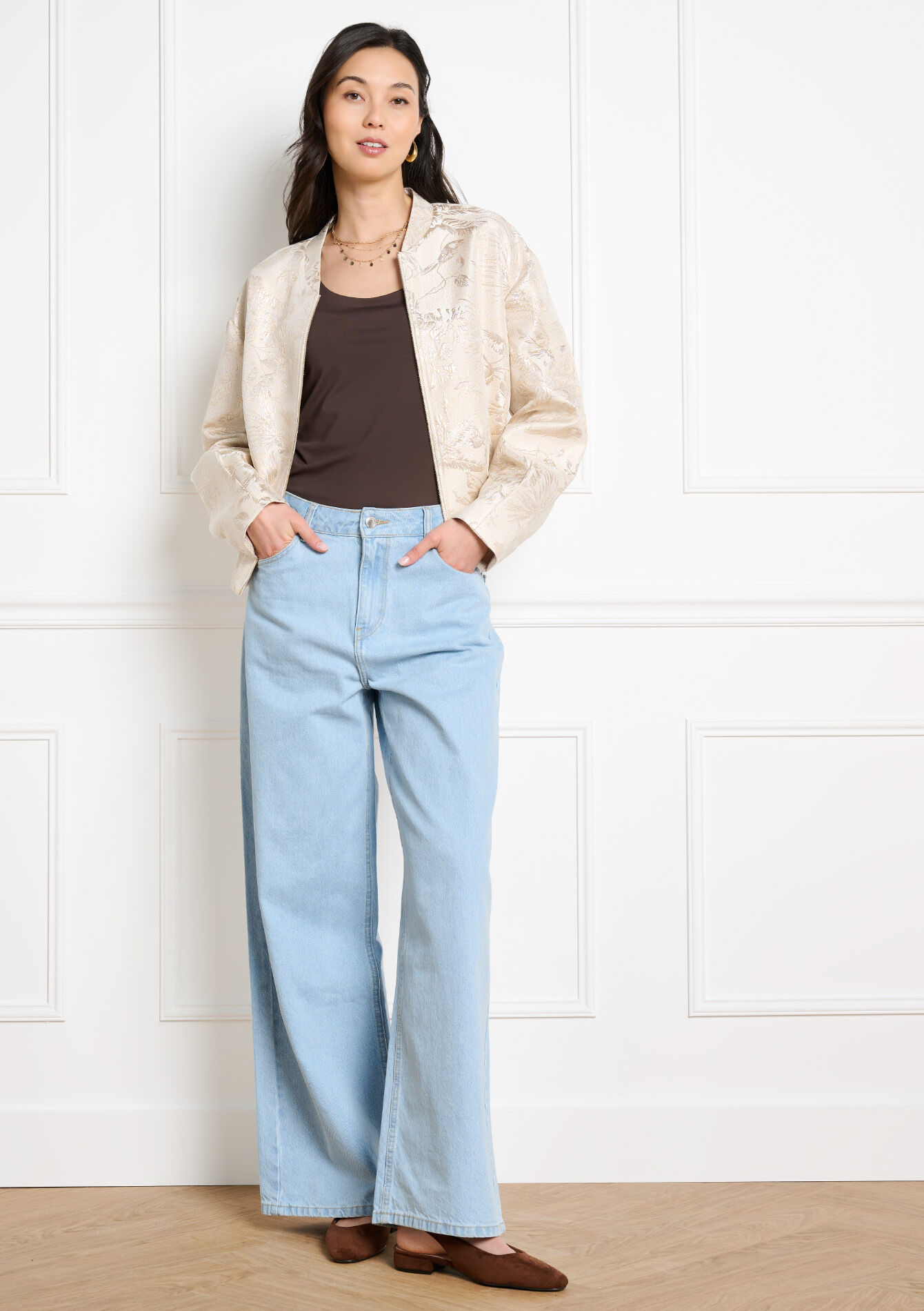 High-waist wide jeans - BLUE BLEACHED - 22000656_0502