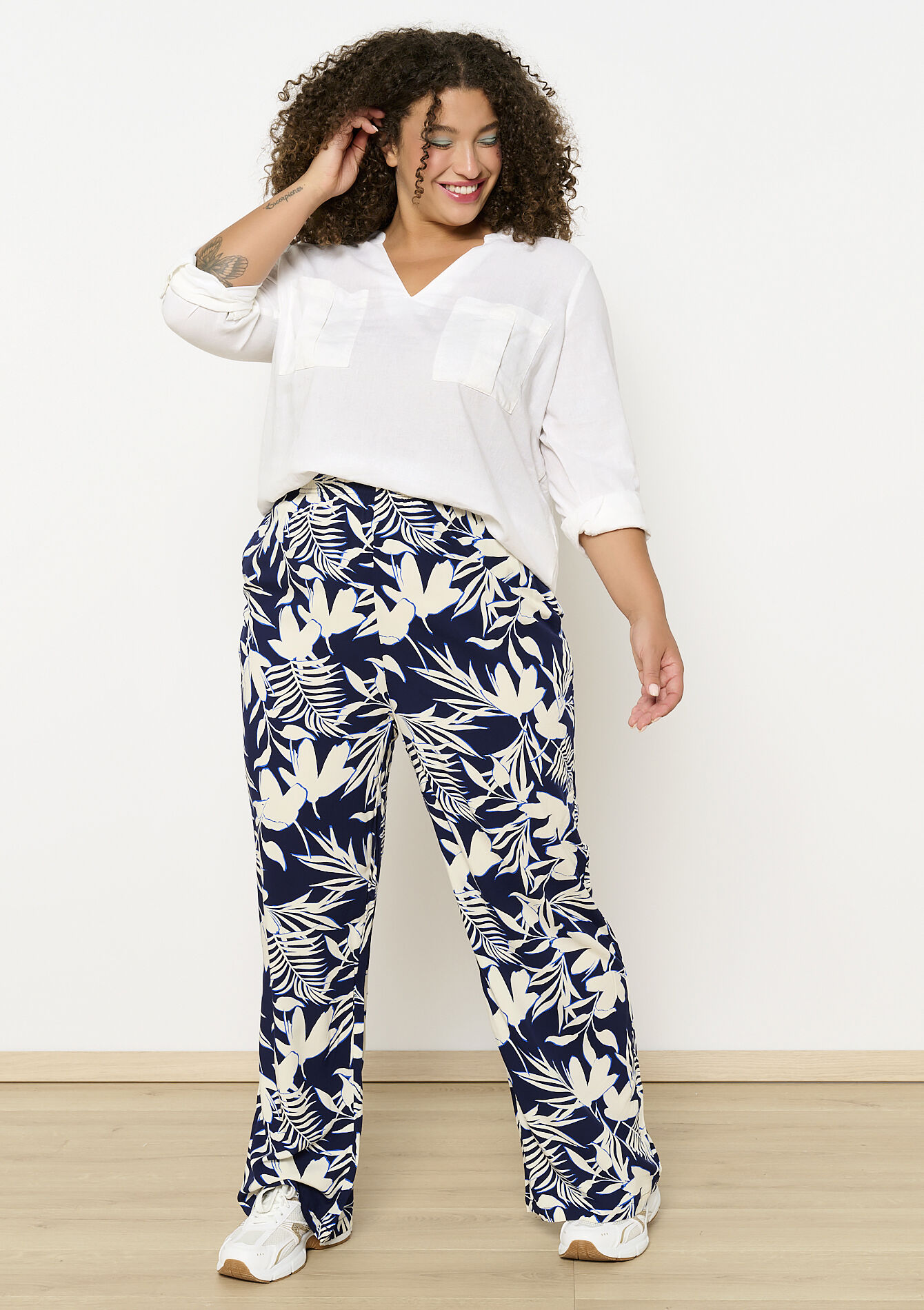 Blouse col tunisien fluide, Blouse col tunisien fluide - OPTICAL WHITE - 05702669_1019