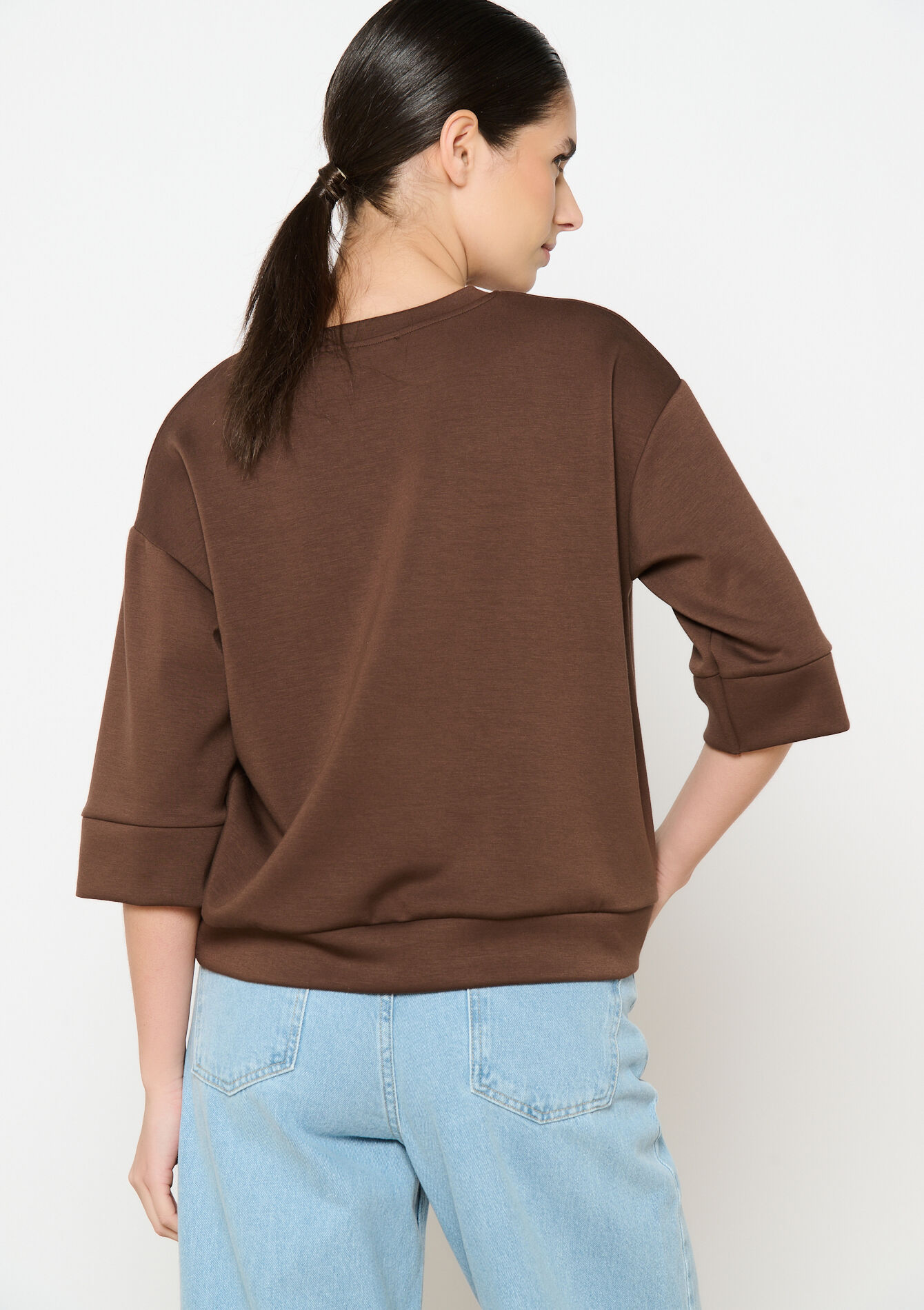 Sweater met halflange mouwen, Sweater met halflange mouwen - CHOCOLATE - 03001773_3715