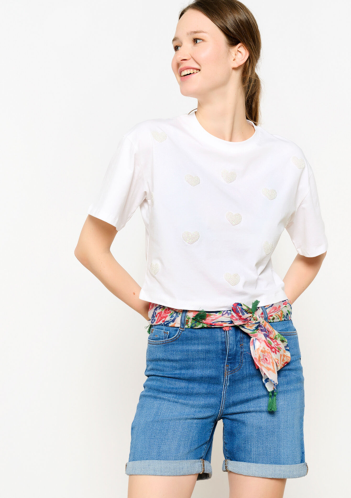 T-shirt with hearts, T-shirt with hearts - OFFWHITE - 02301577_1001