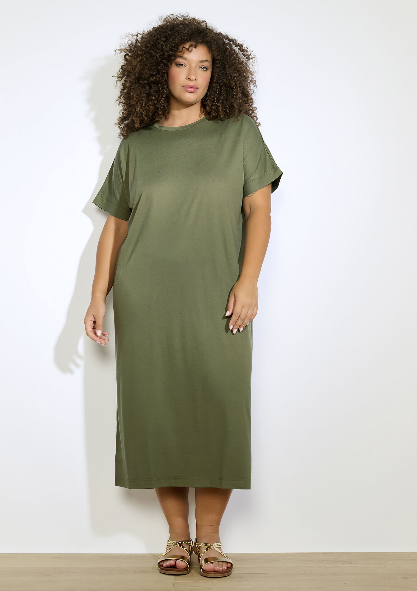 Effen midi-jurk, Effen midi-jurk - KHAKI MED - 08103950_4327