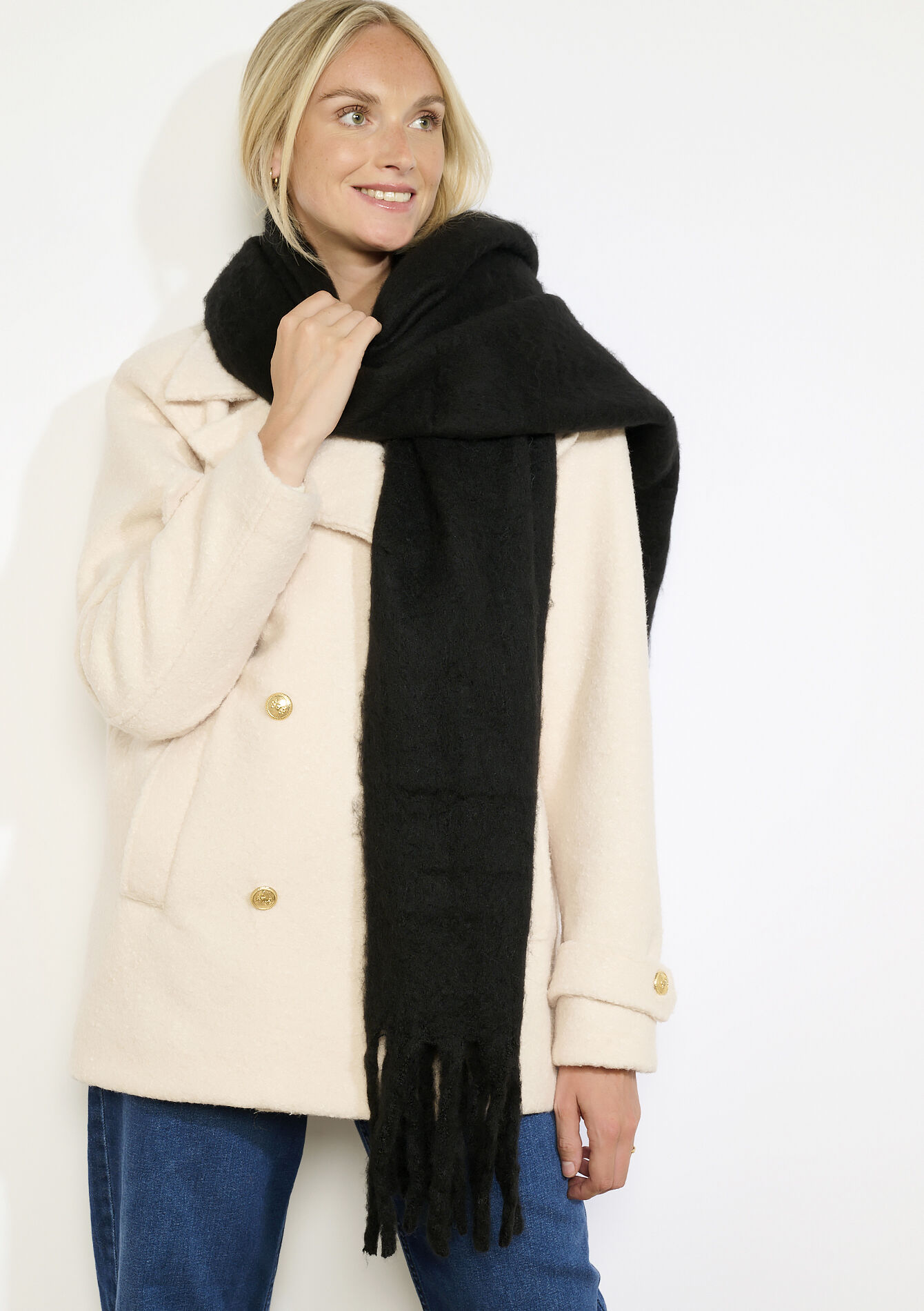 Long plain scarf, Long plain scarf - BLACK - 17101391_1119