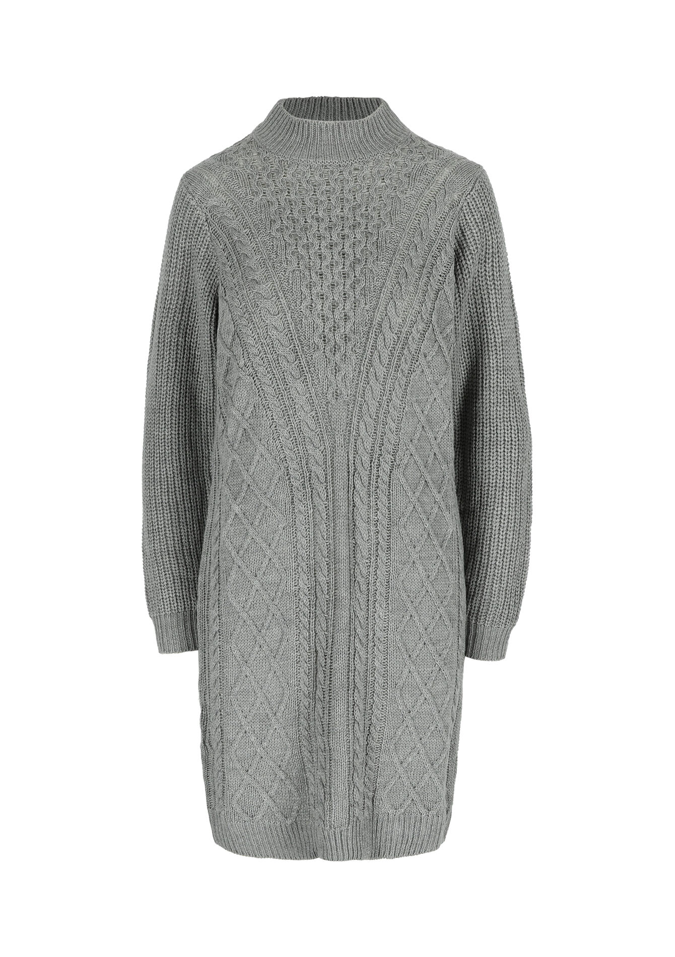 Kabelgebreide trui-jurk - GREY MED MEL - 08103301_3507