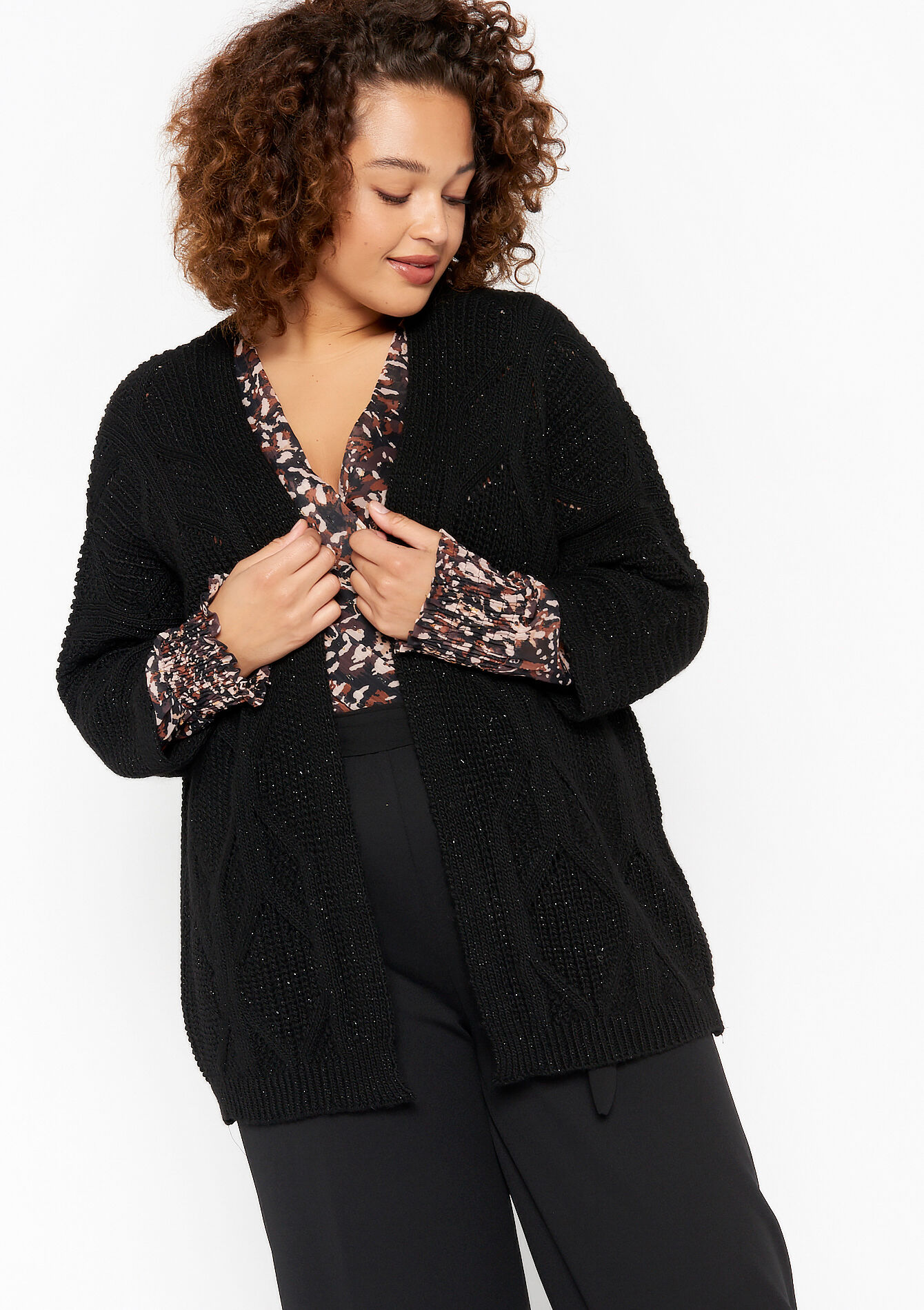 Cardigan en lurex, Cardigan en lurex - BLACK - 04100997_1119