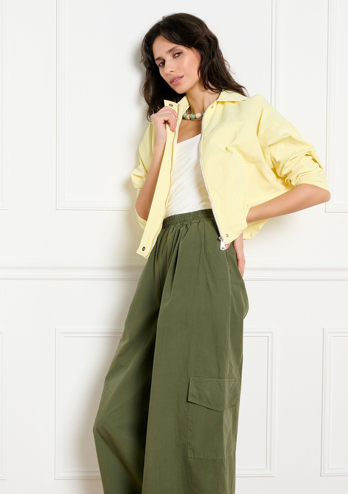 Cropped zip jacket - YELLOW PASTEL - 09101210_5004