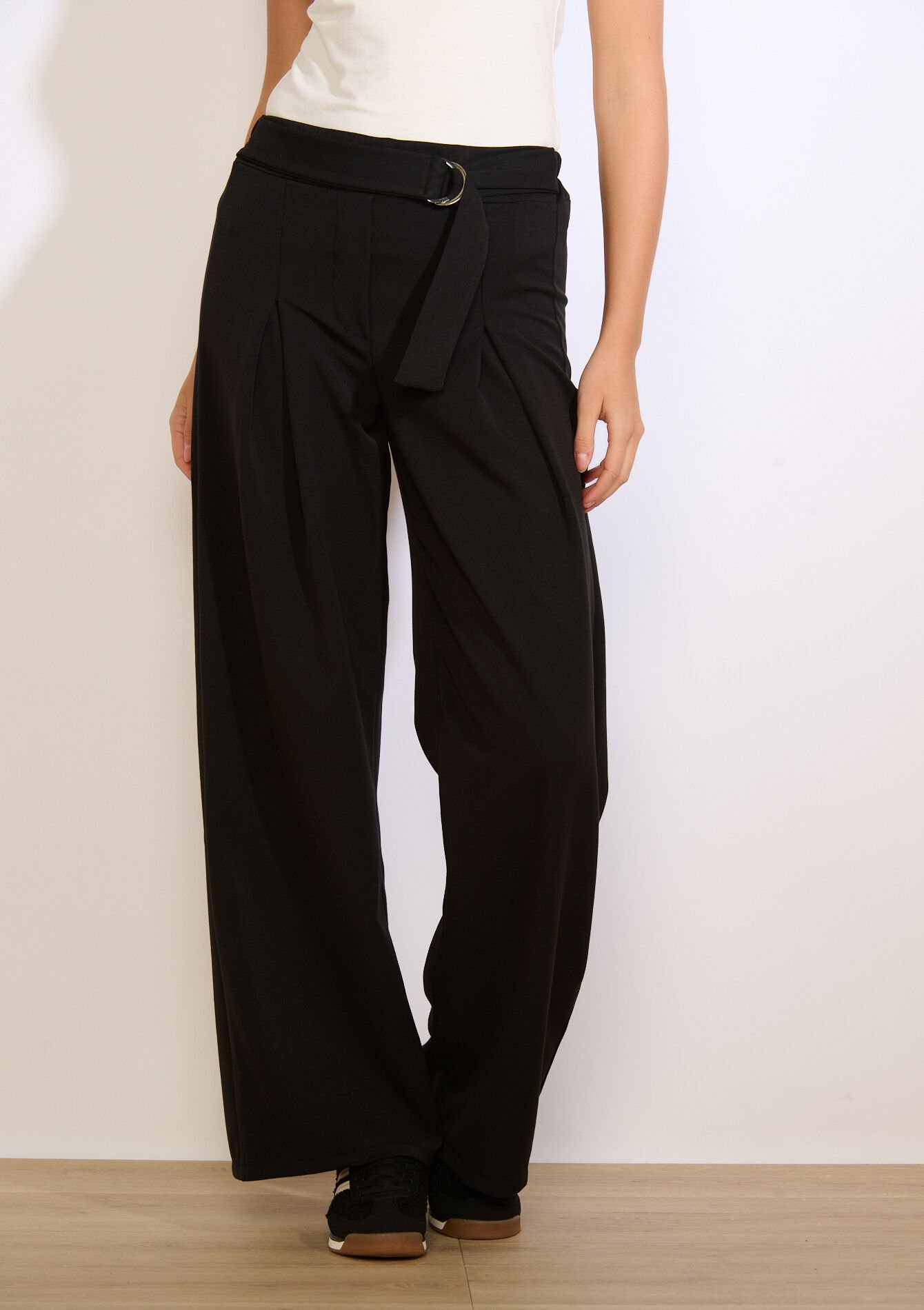 Wijde broek met ceintuur, Wijde broek met ceintuur - BLACK - 06100775_1119