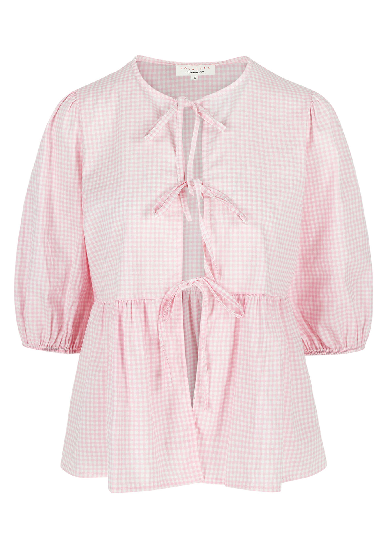 Vichy blouse met strikjes, Vichy blouse met strikjes - LIGHT PINK - 05702520_1303