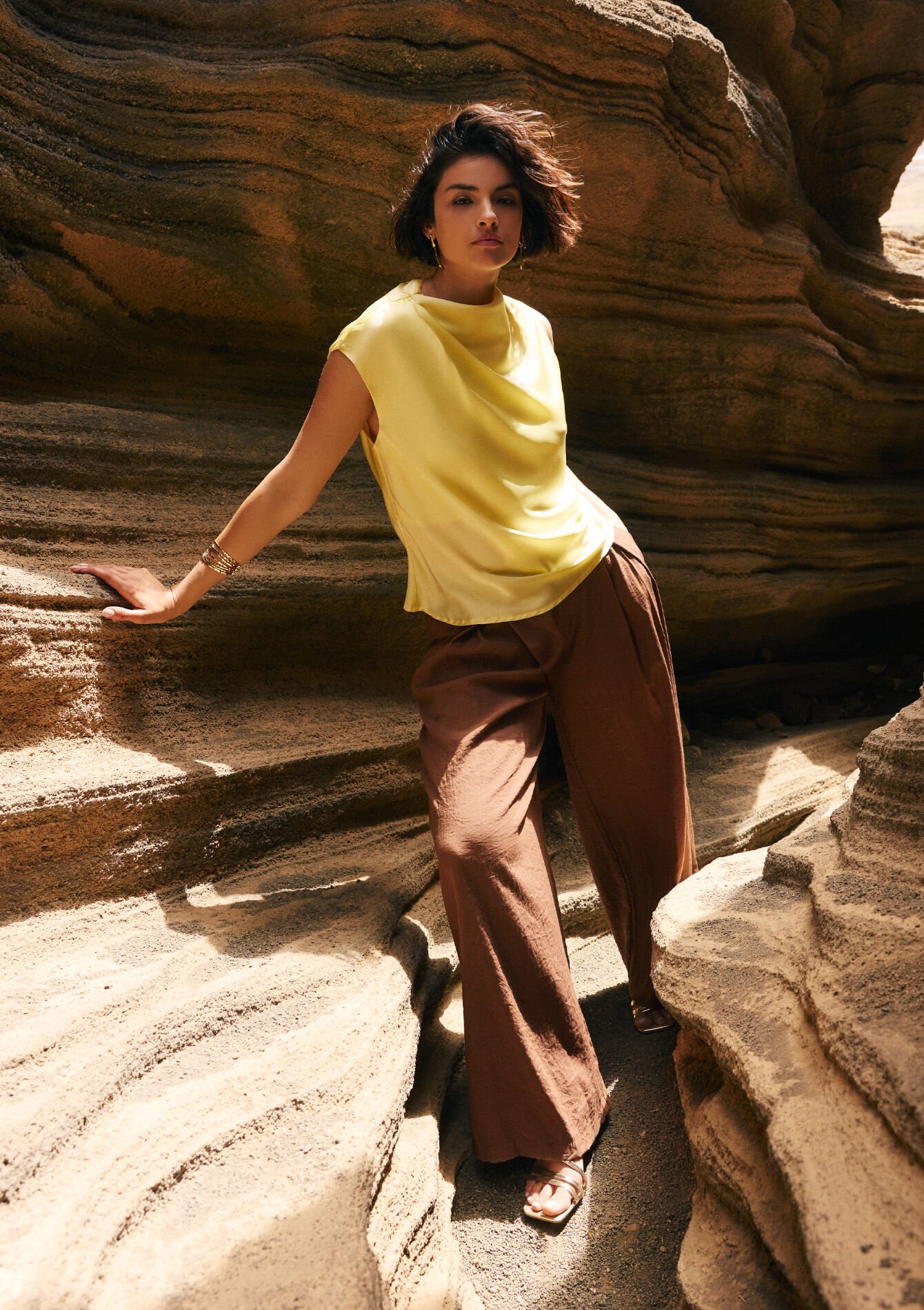 Flowing wide trousers, , back