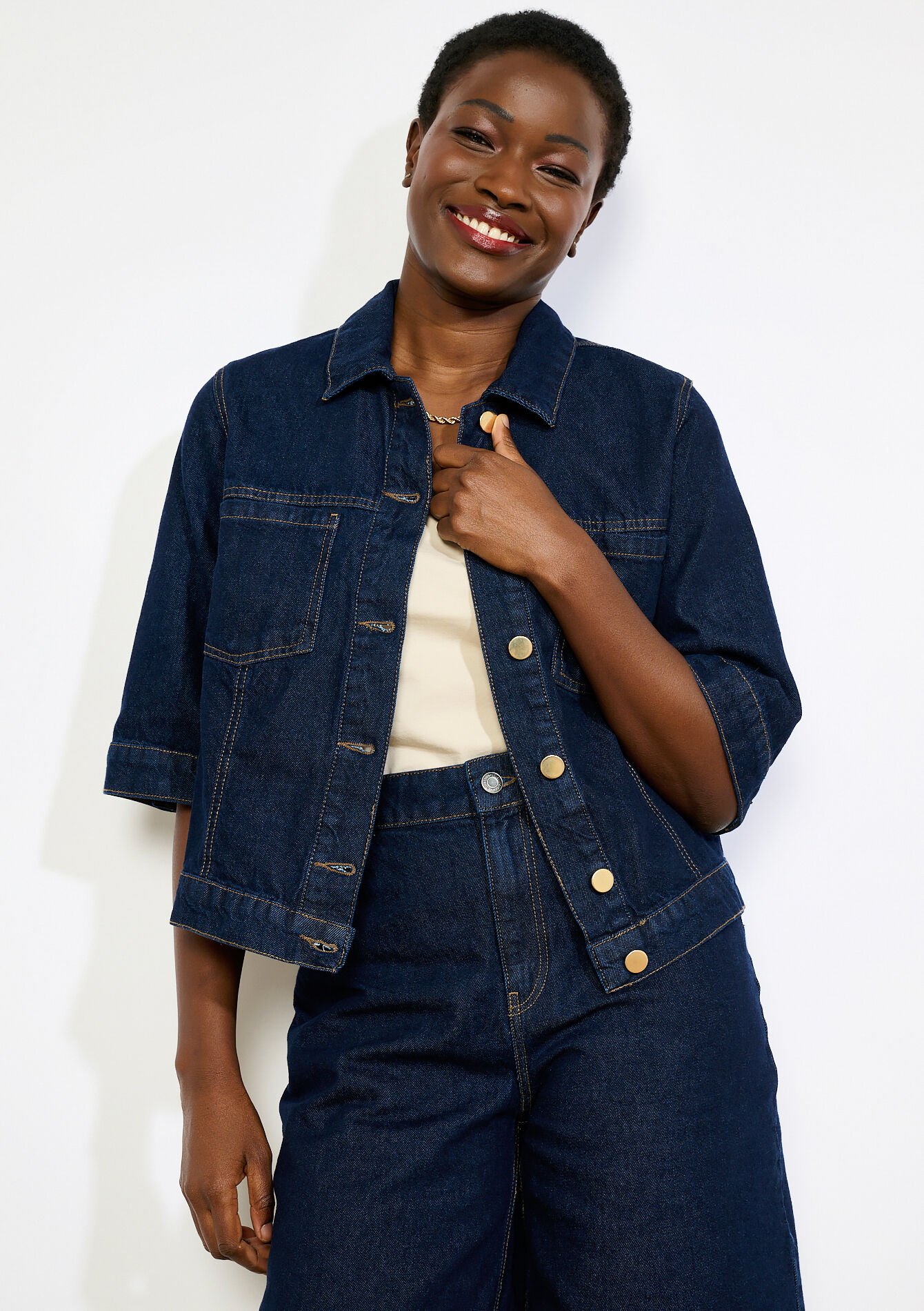 Veste courte en denim - DARK BLUE - 09101171_0501