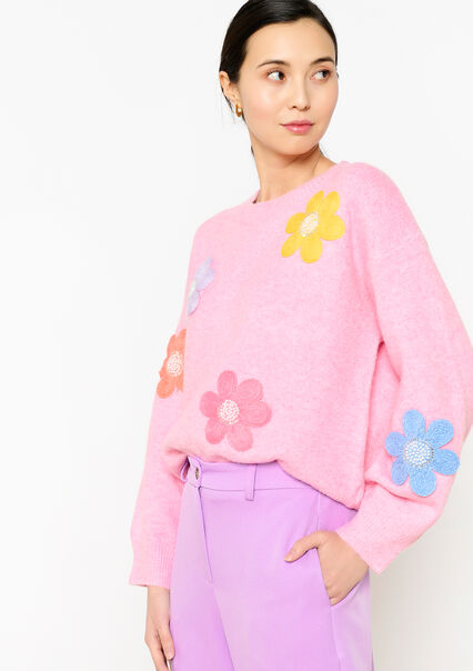Pullover avec fleurs - ROSE CLAIR - 1101439