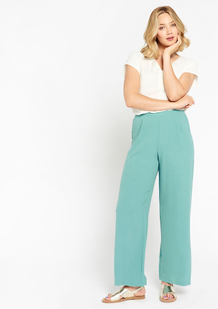 Trousers with wide legs - ALMOND GREEN - 06600732_1724