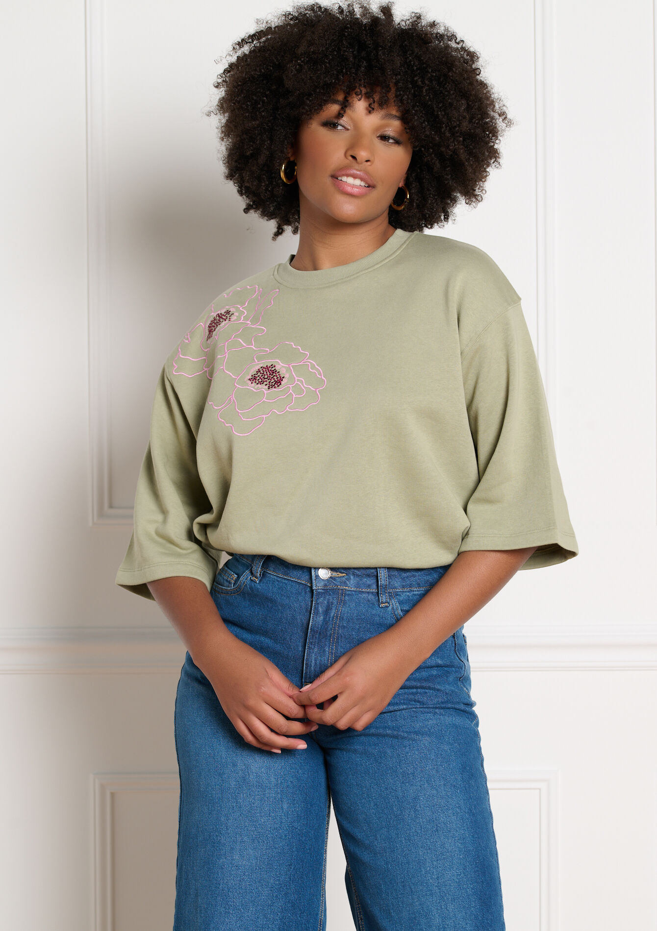 Sweatshirt met bloemenprint - KHAKI FADED - 03001827_4326