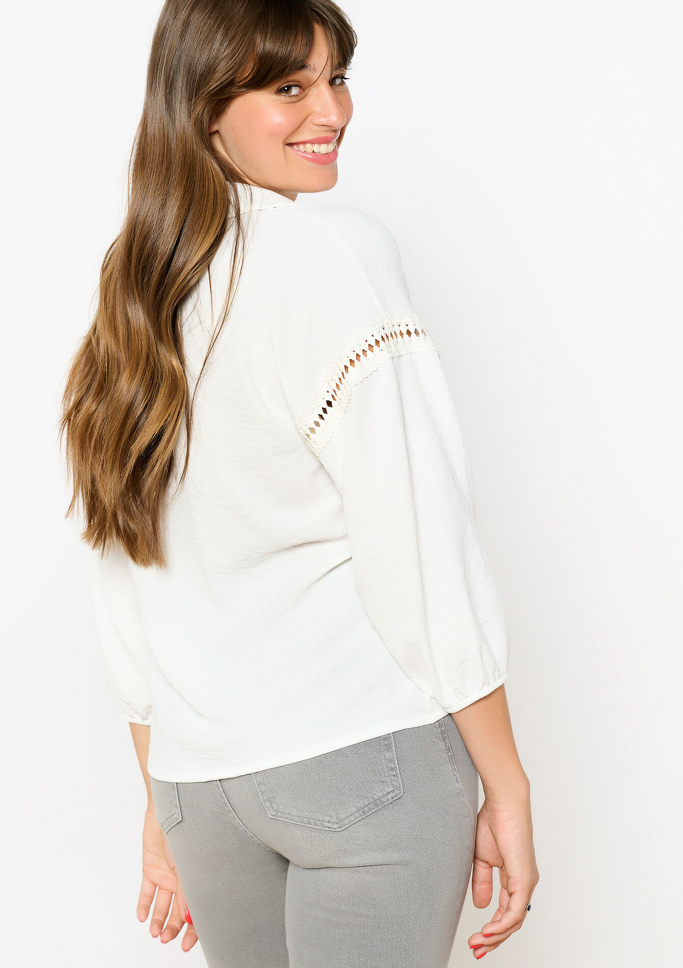 Blouse with macramé, Blouse with macramé - OPTICAL WHITE - 05702650_1019