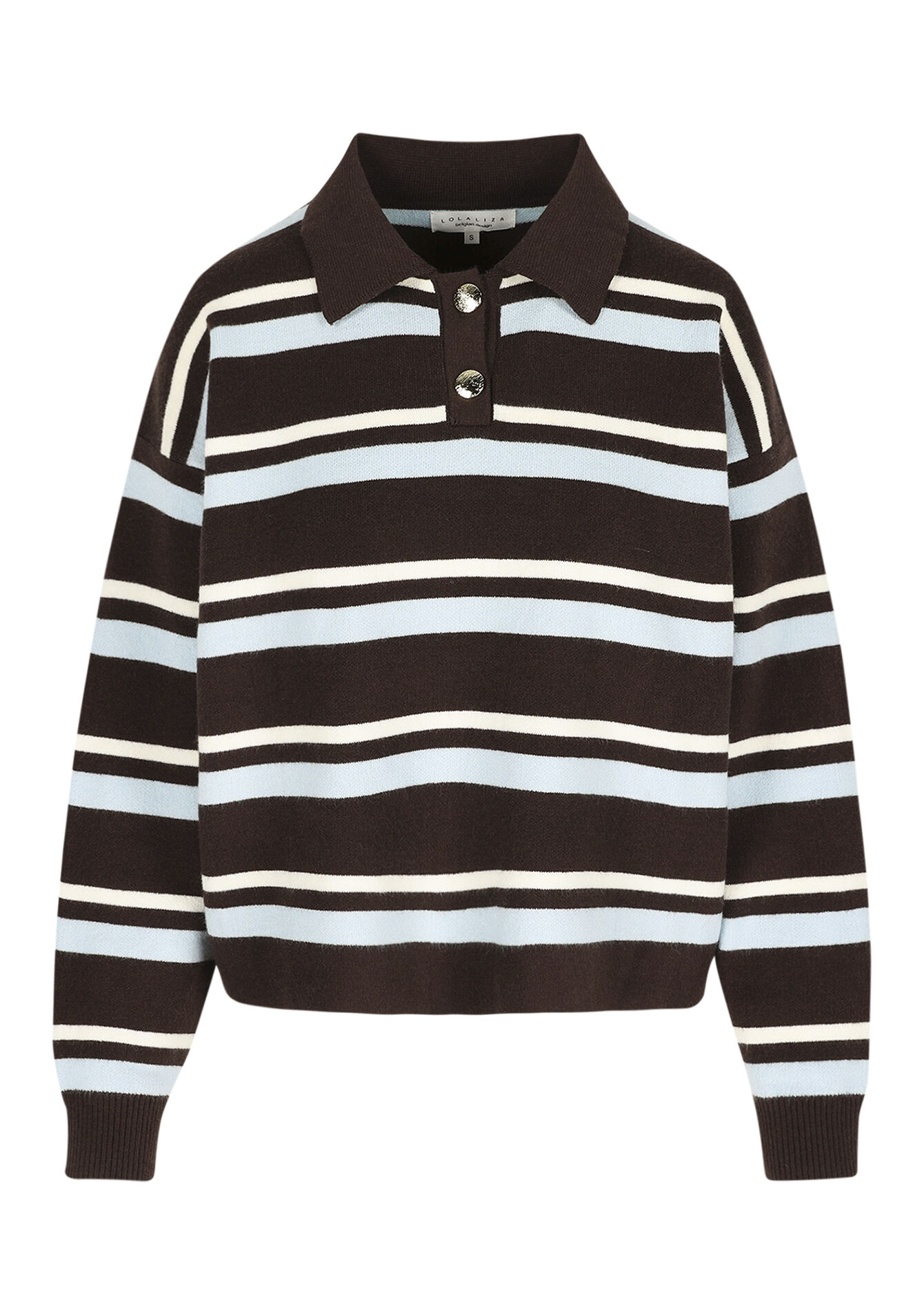 Gestreepte gebreide polopulli - BROWN DARK CHOCOLATE - 04007183_3720