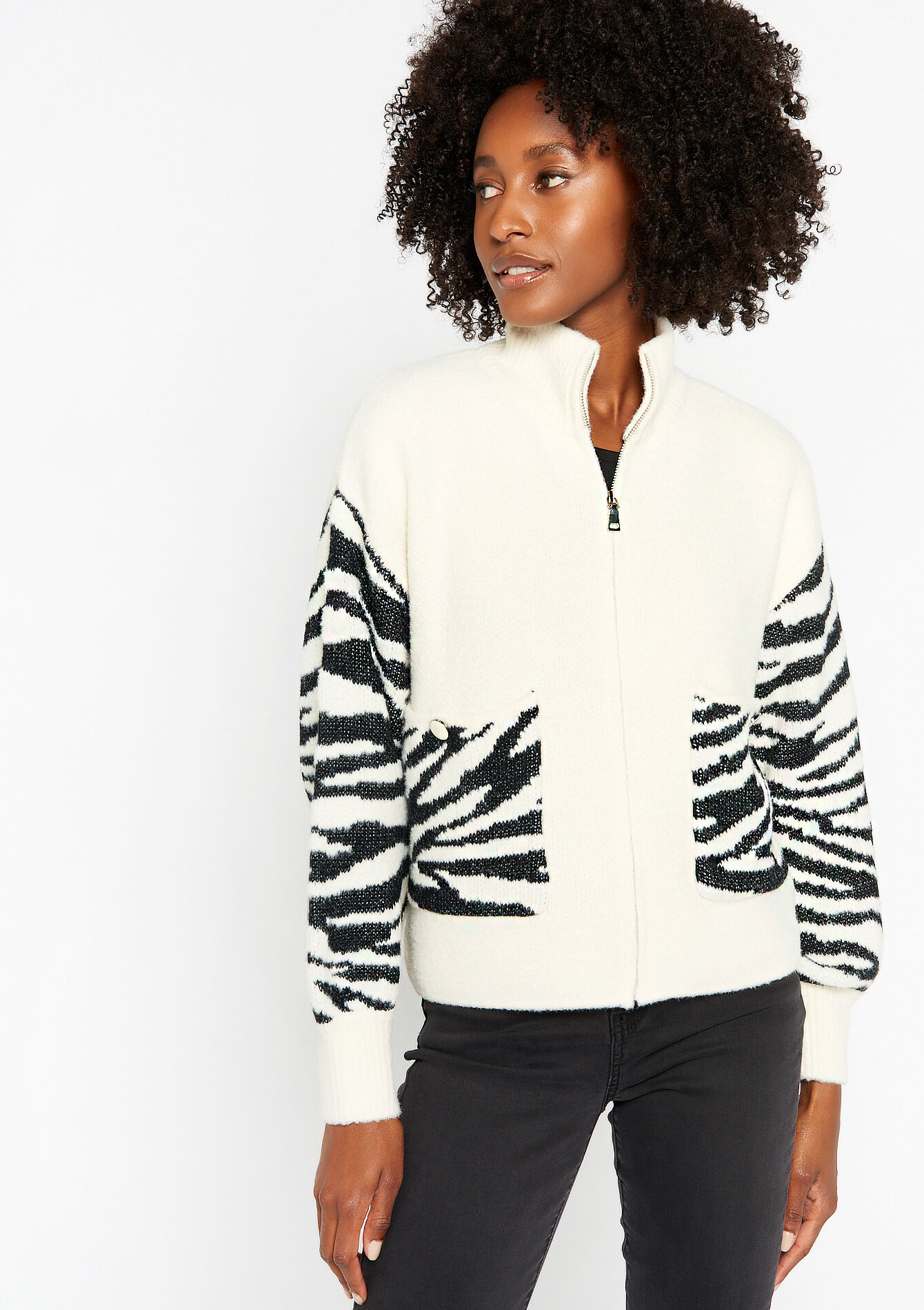 Cardigan with zebra print, Cardigan with zebra print - ECRU PEACH - 04101045_2564