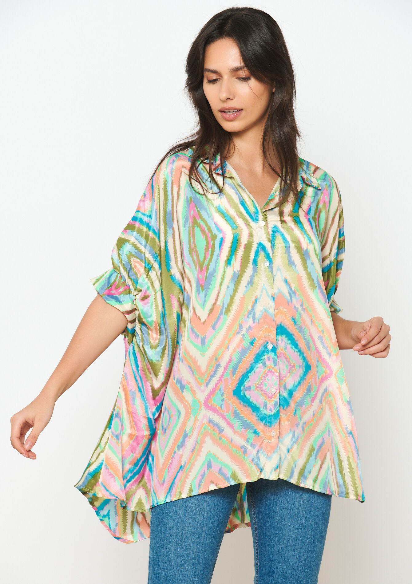 Oversized hemd met etnische print, Oversized hemd met etnische print - MULTICOLOR - 05702446_1000