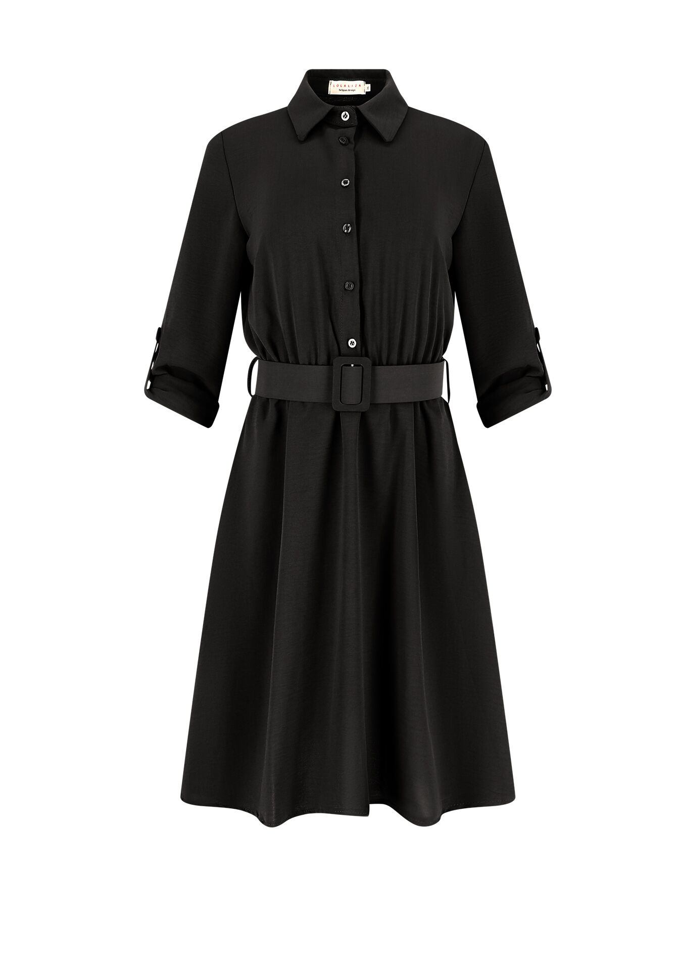 Robe midi à col polo, Robe midi à col polo - BLACK - 08602175_1119