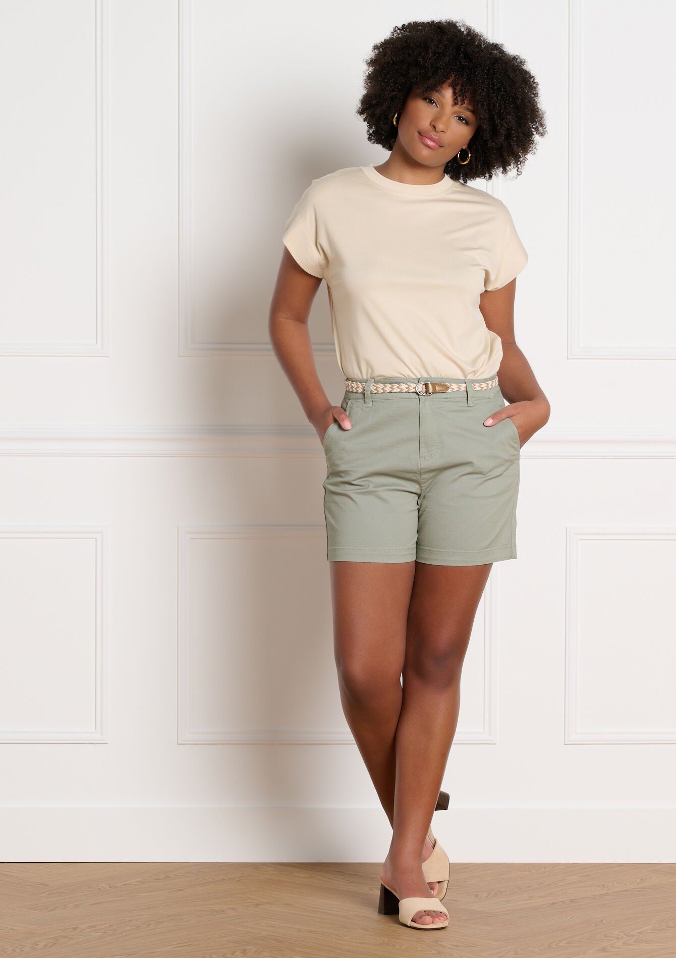 Short avec ceinture tressée - KHAKI FADED - 06100759_4326
