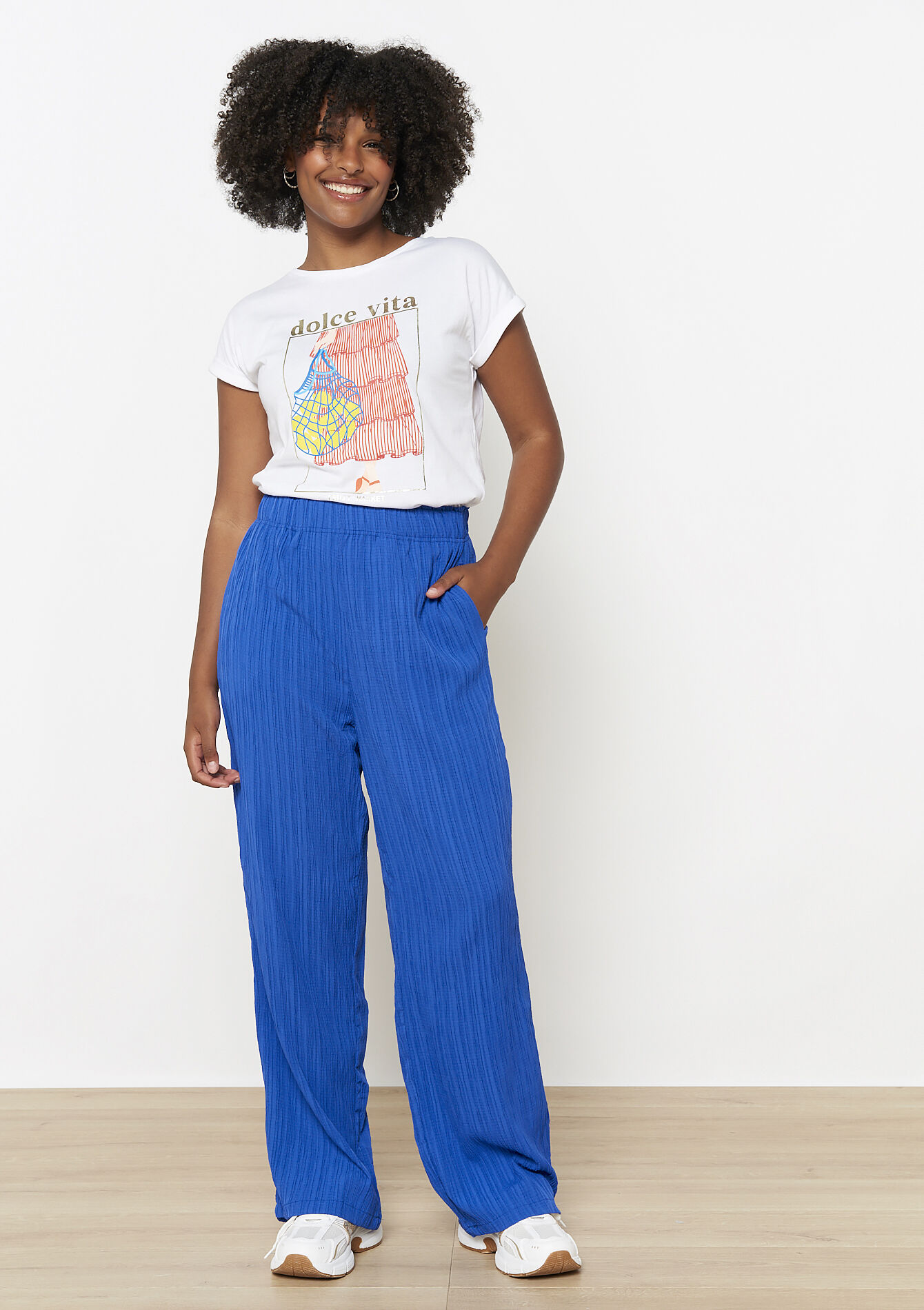 Wijde broek met textuur, Wijde broek met textuur - ELECTRIC BLUE - 1119128