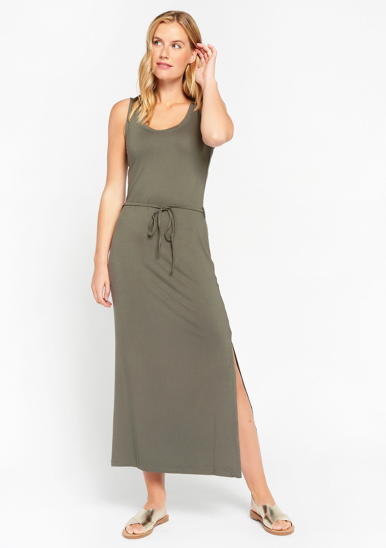 Maxi dress with open back, Maxi dress with open back - KHAKI FADED - 08601826_4326