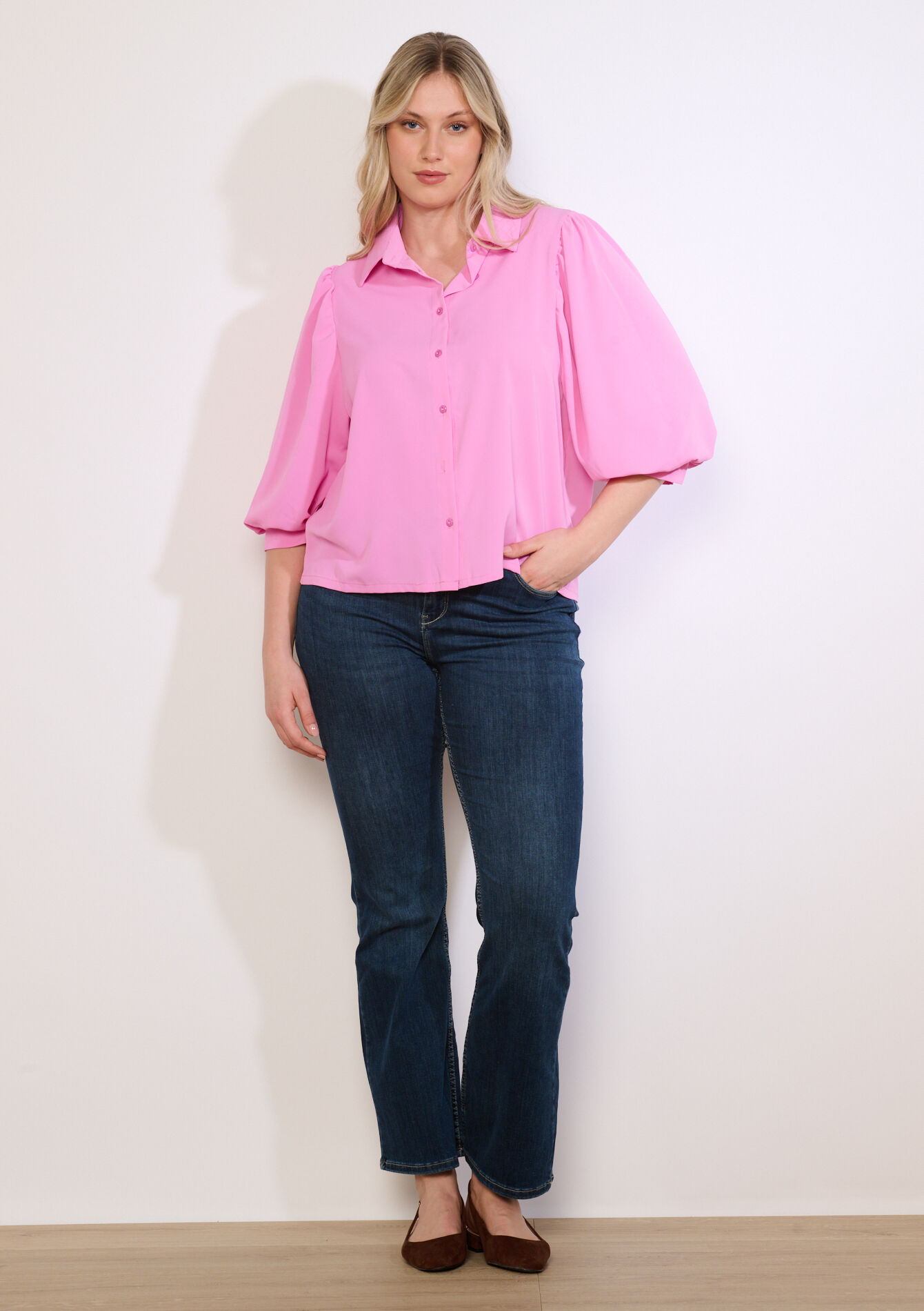 Soepele blouse met knopen, Soepele blouse met knopen - PINK BUBBLEGUM - 05703045_1477