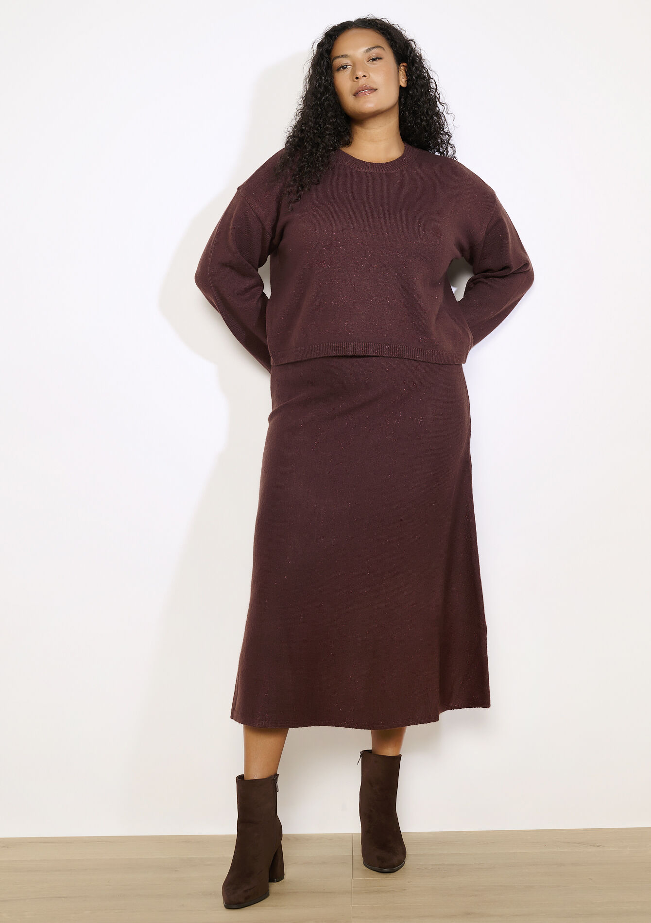 Jupe longue en maille, Jupe longue en maille - BROWN DARK CHOCOLATE - 07101359_3720