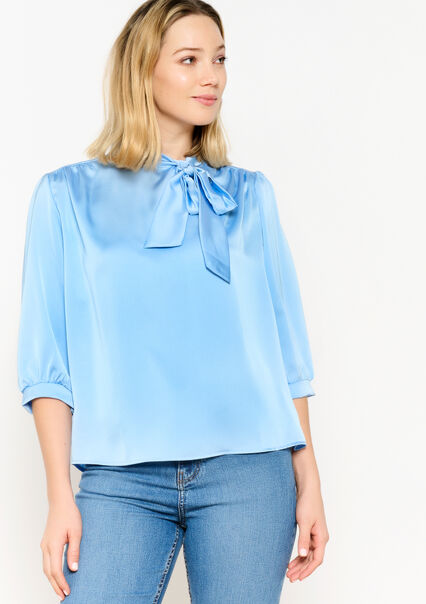 Satijnen blouse met striklint - BLUE SKY - 05702449_3009
