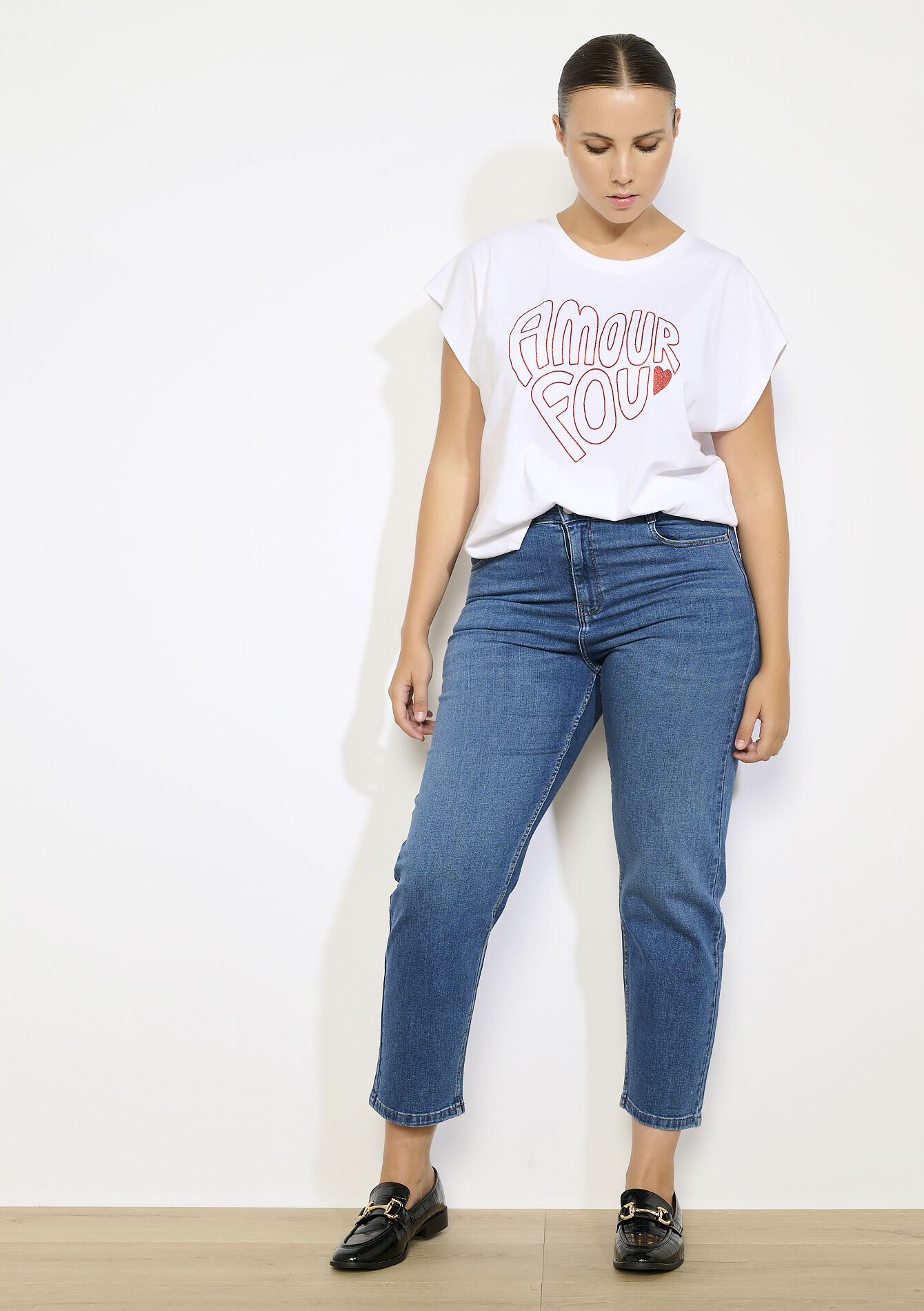 Hoge taille rechte jeans, Hoge taille rechte jeans - MEDIUM BLUE - 22000598_0500