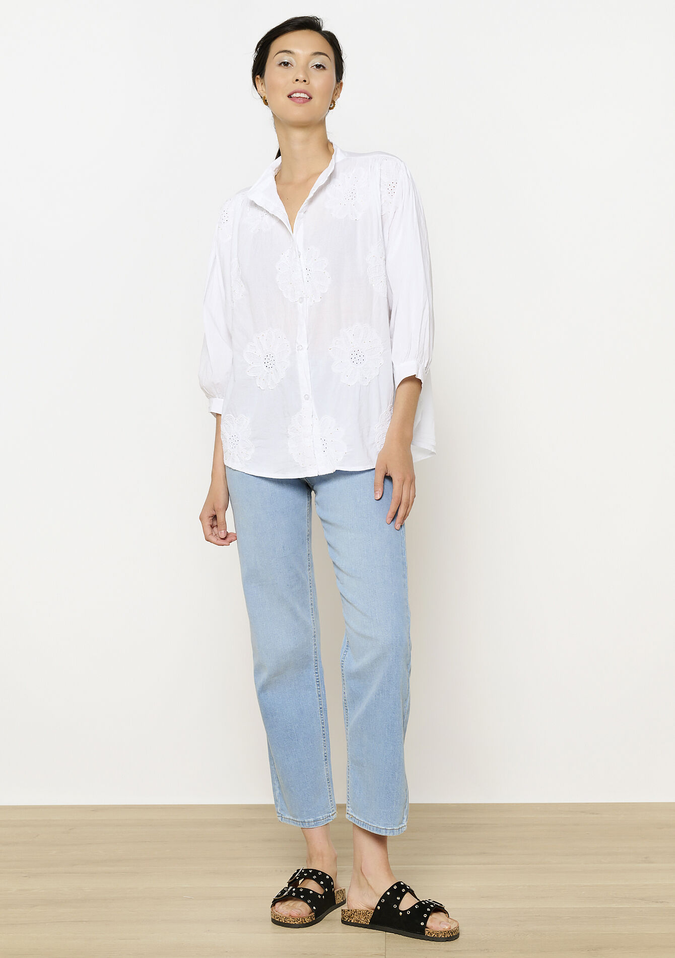 Chemise en broderie anglaise, Chemise en broderie anglaise - OPTICAL WHITE - 1134845