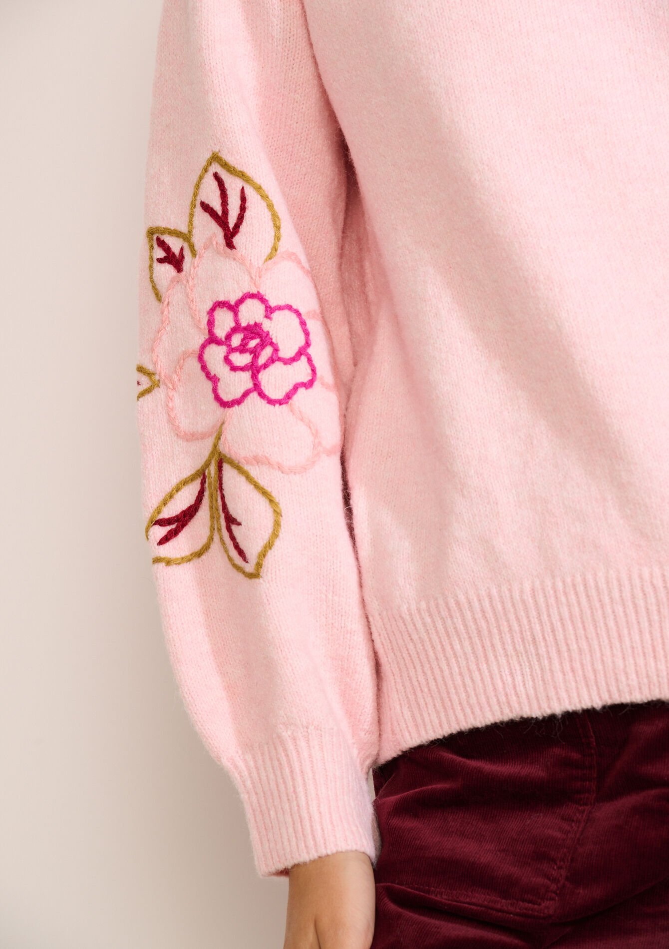 Embroidered high-neck jumper, Embroidered high-neck jumper - NUDE PINK - 04007146_1301