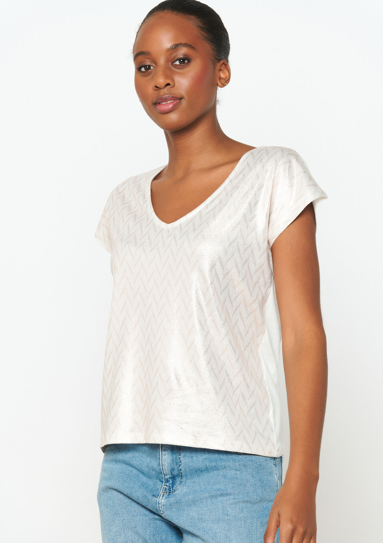 T-shirt met metallic print, T-shirt met metallic print - OFFWHITE - 02301555_1001