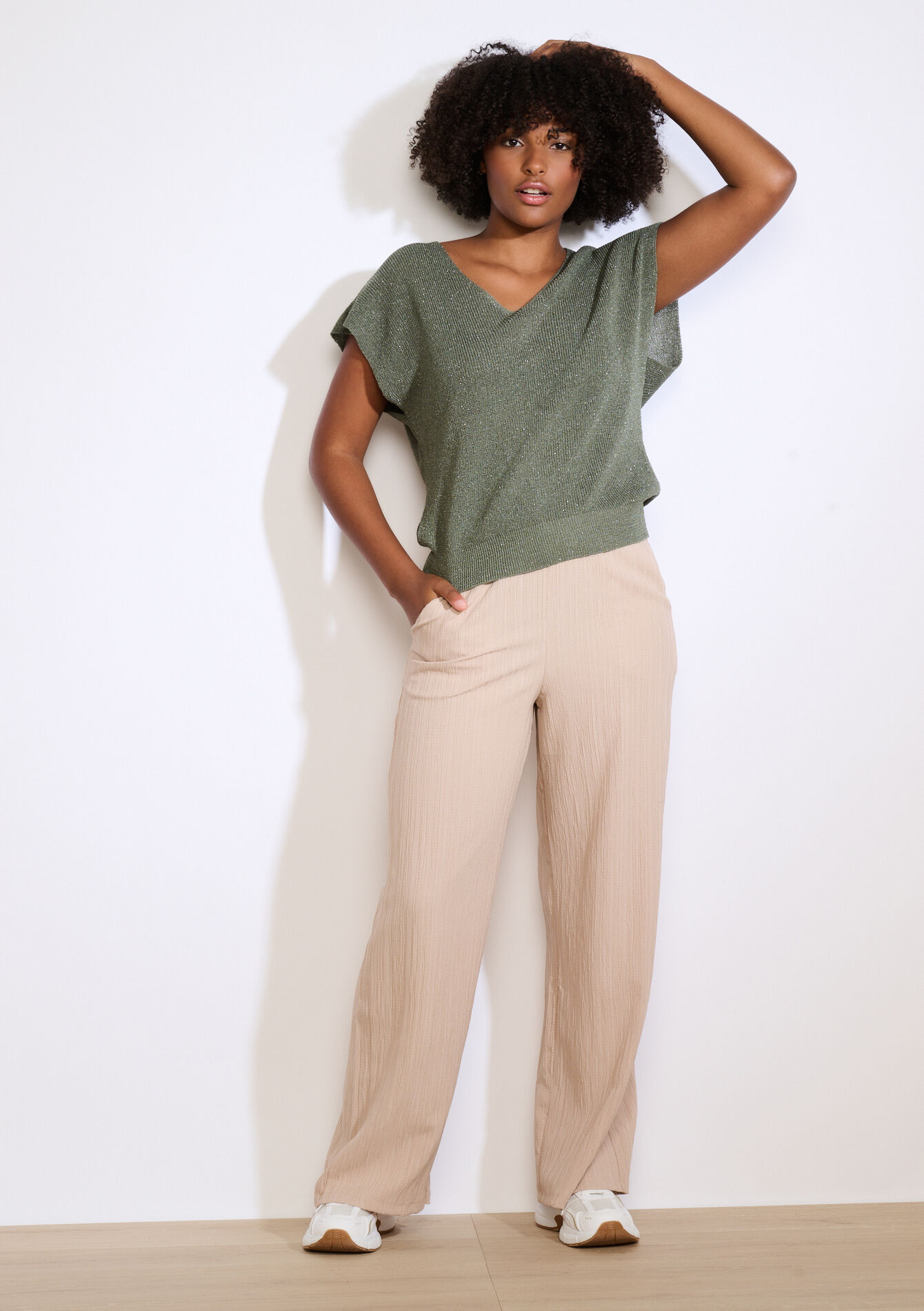 Mouwloze top in fijne knit - KHAKI MINT - 04006992_2542