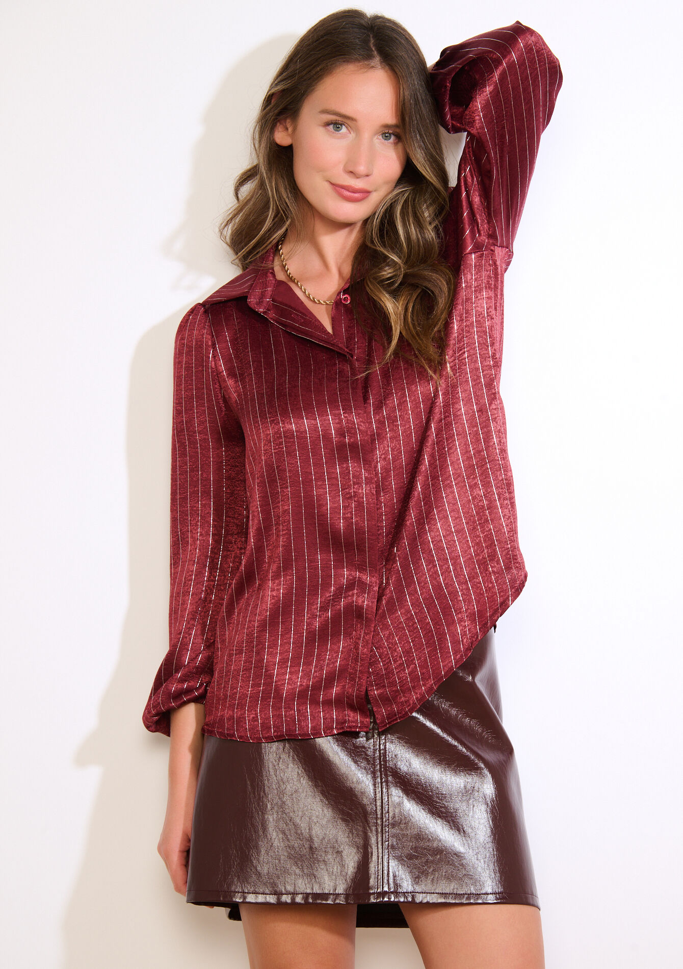 Satijnen blouse met glansstrepen, Satijnen blouse met glansstrepen - BORDEAUX WINE - 05703003_5514