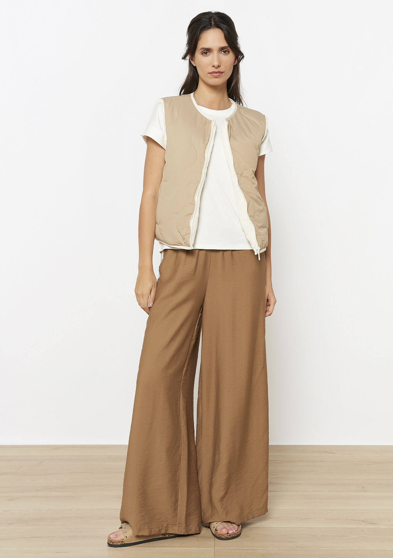 Omkeerbare mouwloze vest - BEIGE & OFF WHITE - 15100313_1938