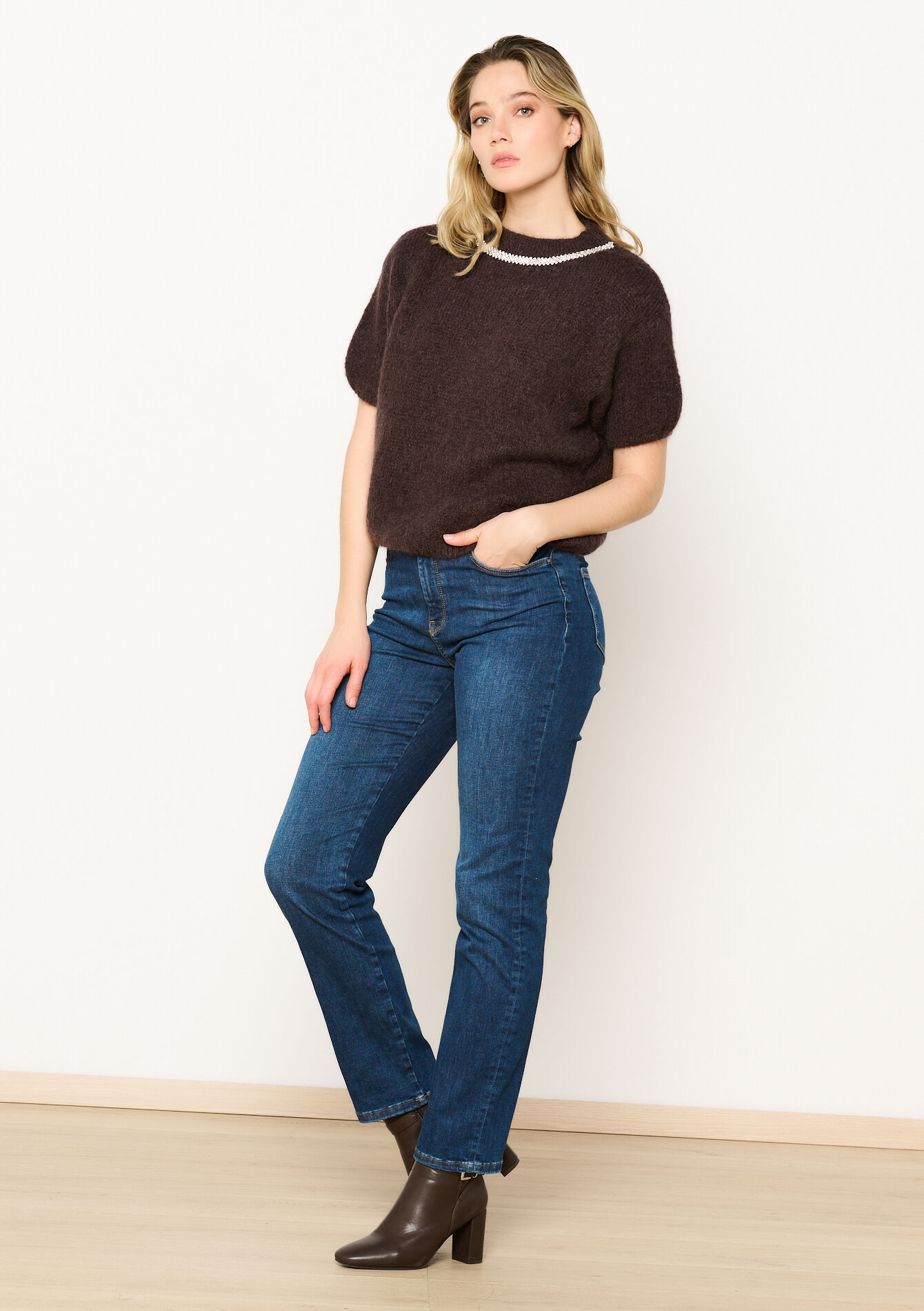 Mohair sweater with stitched chain, Mohair sweater with stitched chain - BROWN DARK CHOCOLATE - 04006806_3720