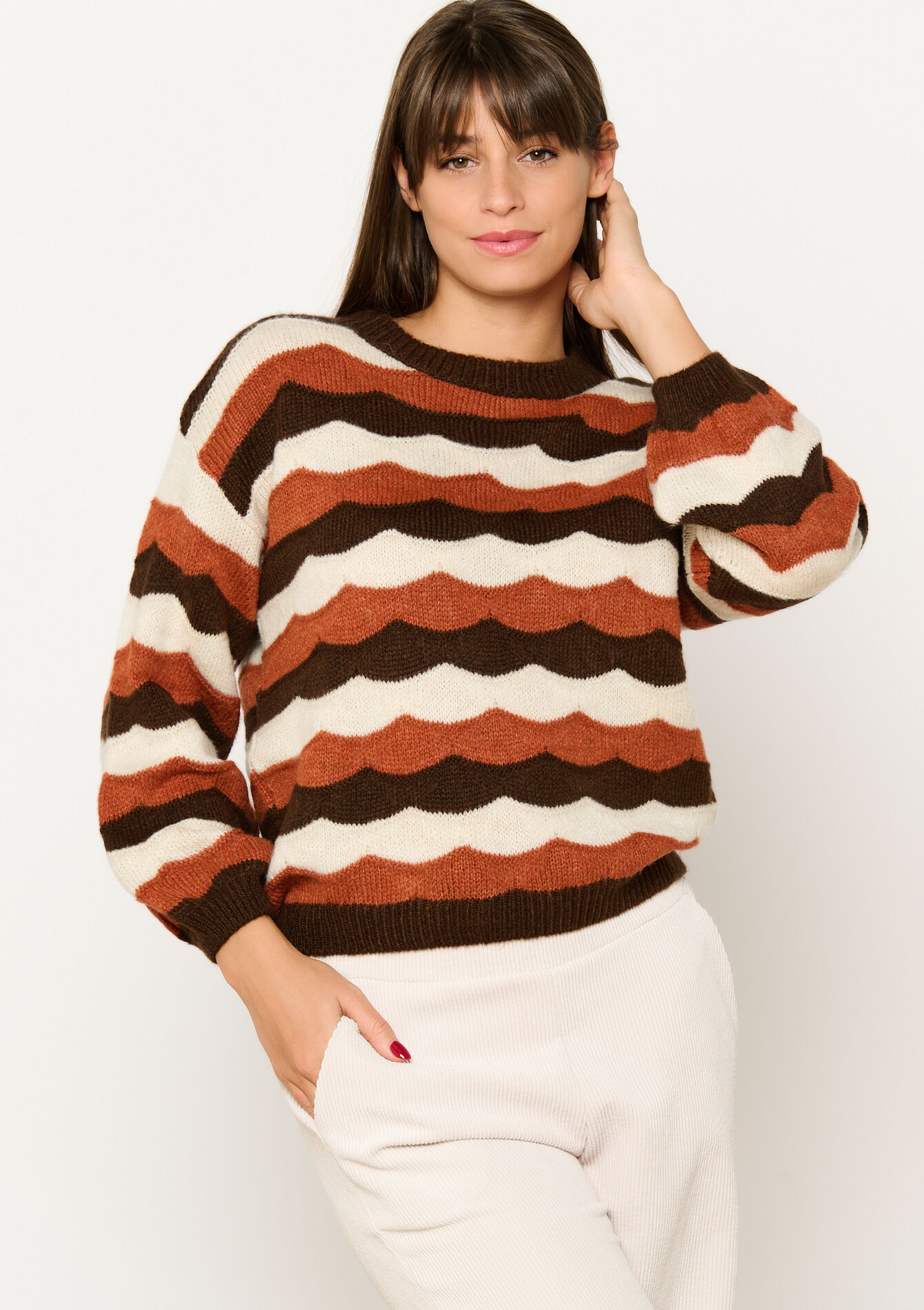 Sweater with colour block - CAMEL - 04006764_950