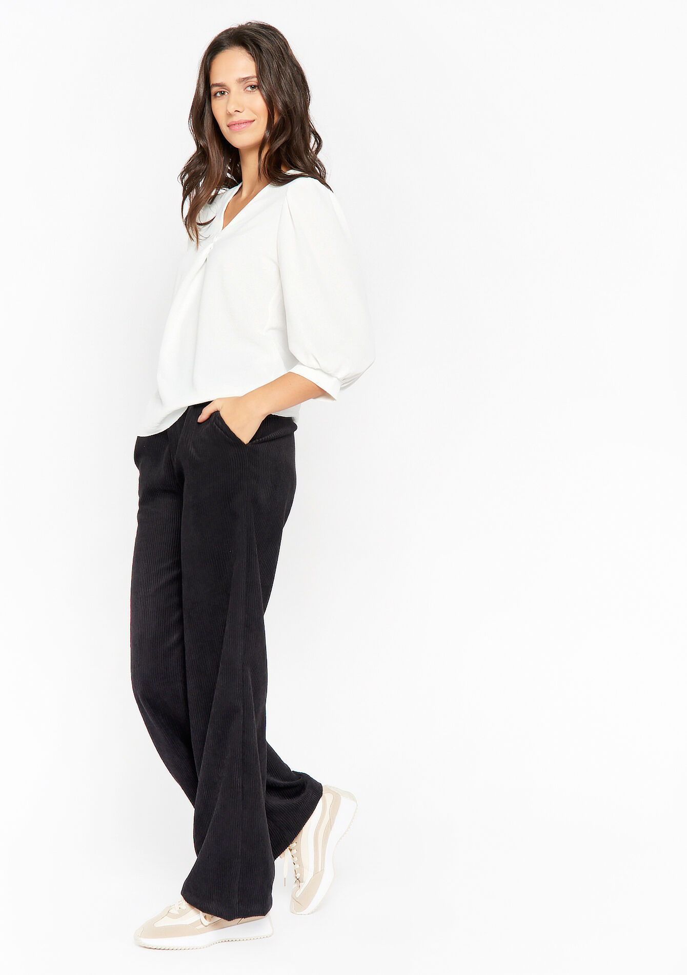 Blouse with V-neck, Blouse with V-neck - OFFWHITE - 05702057_1001