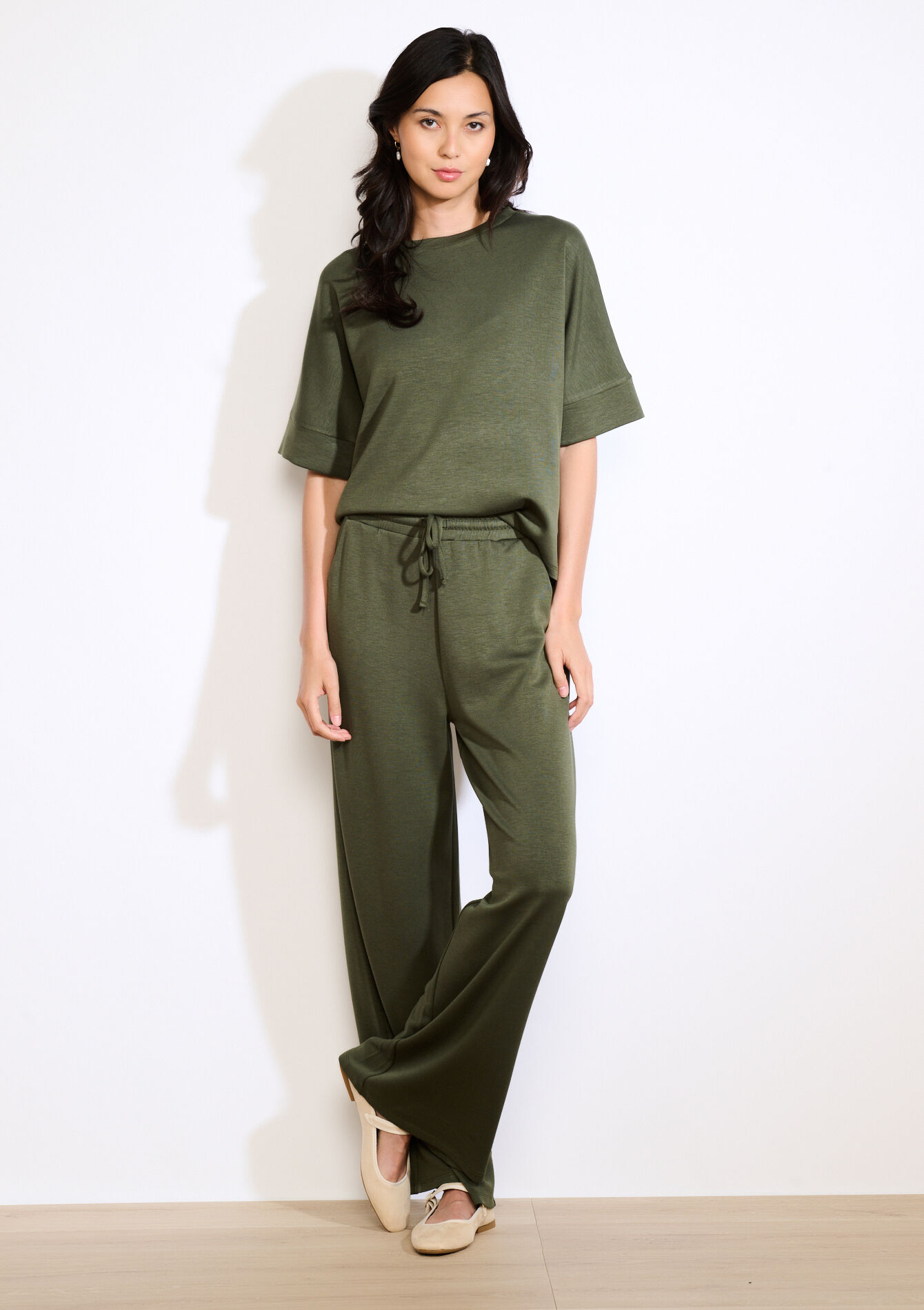 Losvallend jersey T-shirt, Losvallend jersey T-shirt - KHAKI MED - 15100383_4327