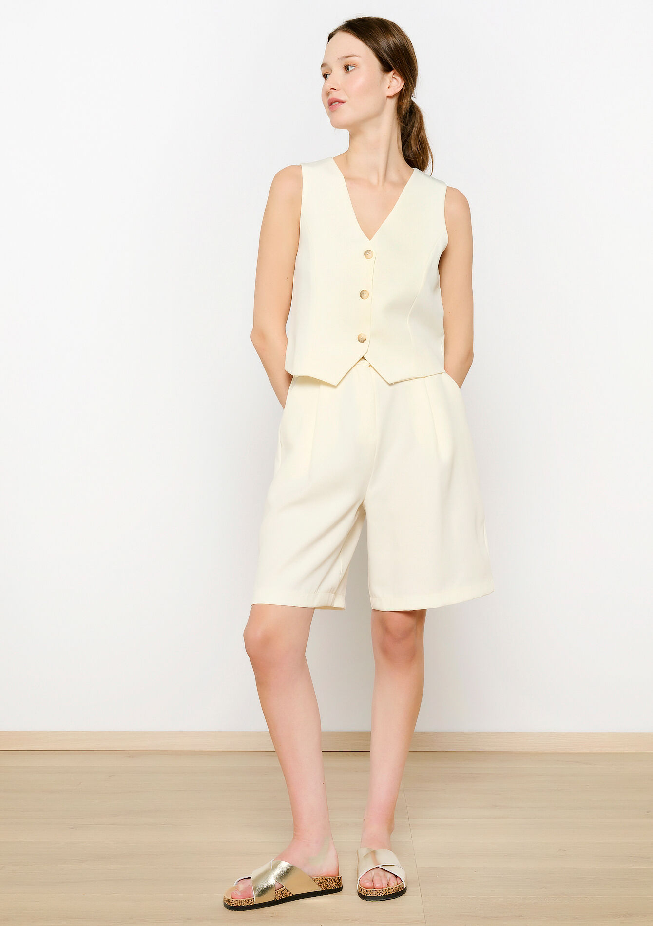 Waistcoat with buttons, Waistcoat with buttons - VANILLA WHITE - 09001422_1013